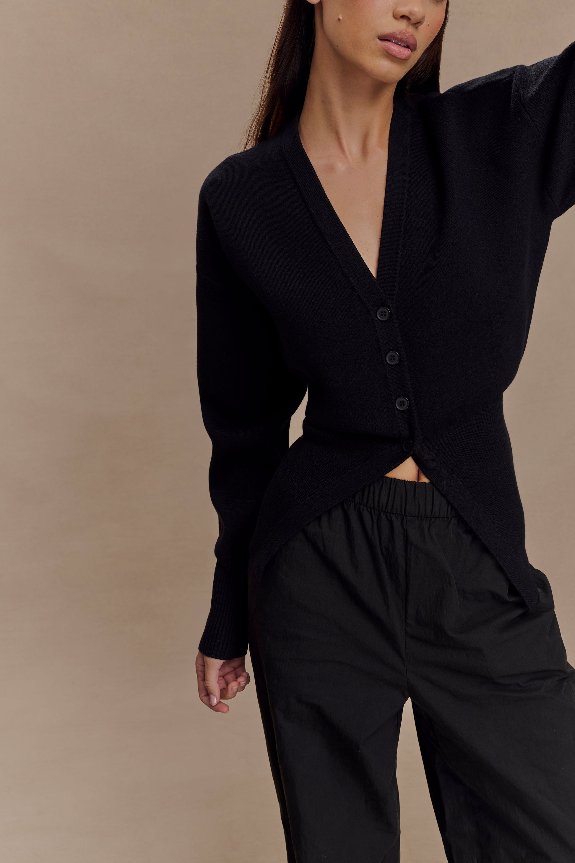 Alexia Buttoned Oversized Cardigan - Black #3