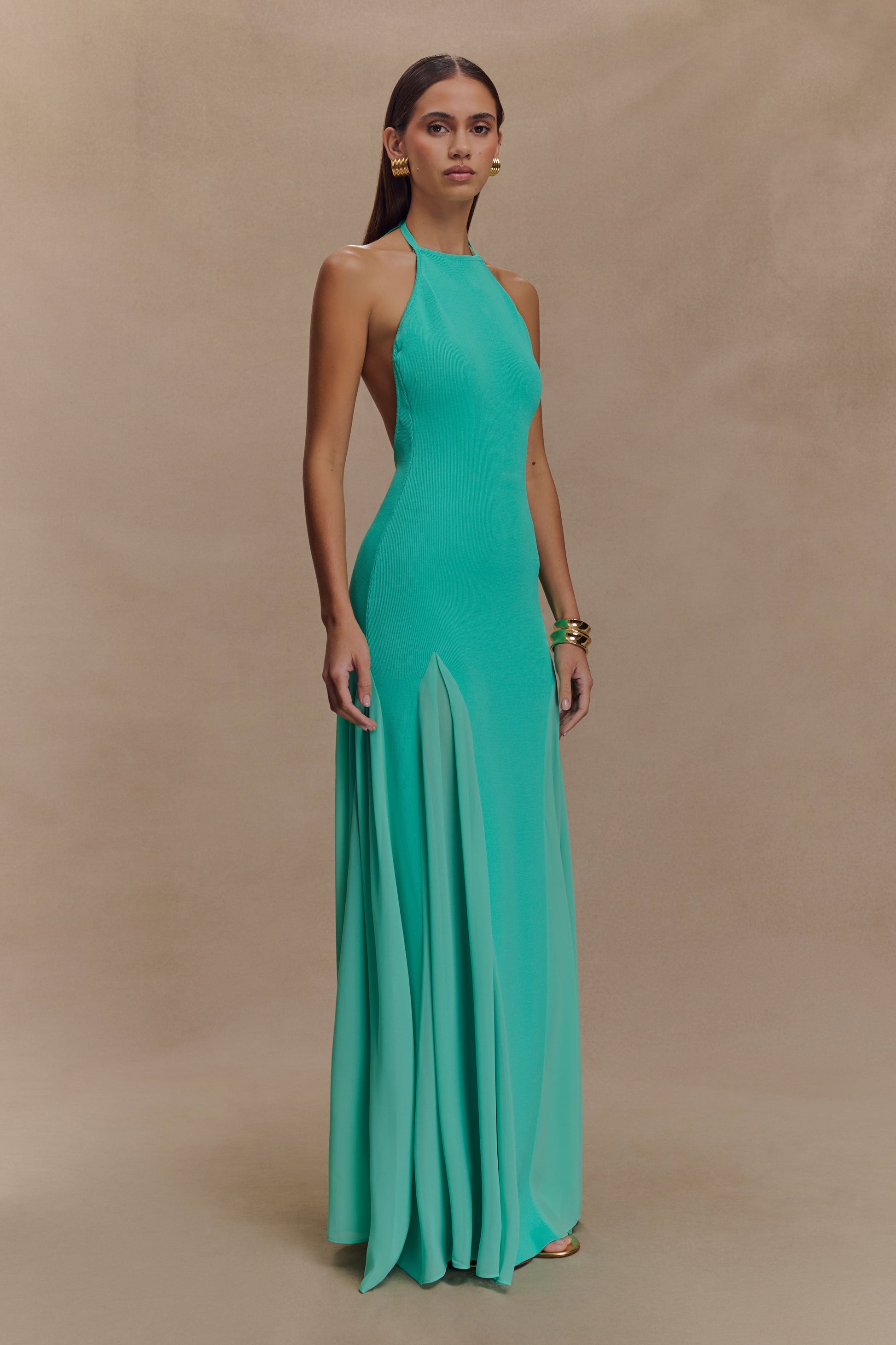Soleil Knit And Mesh Halter Maxi Dress - Lagoon #3