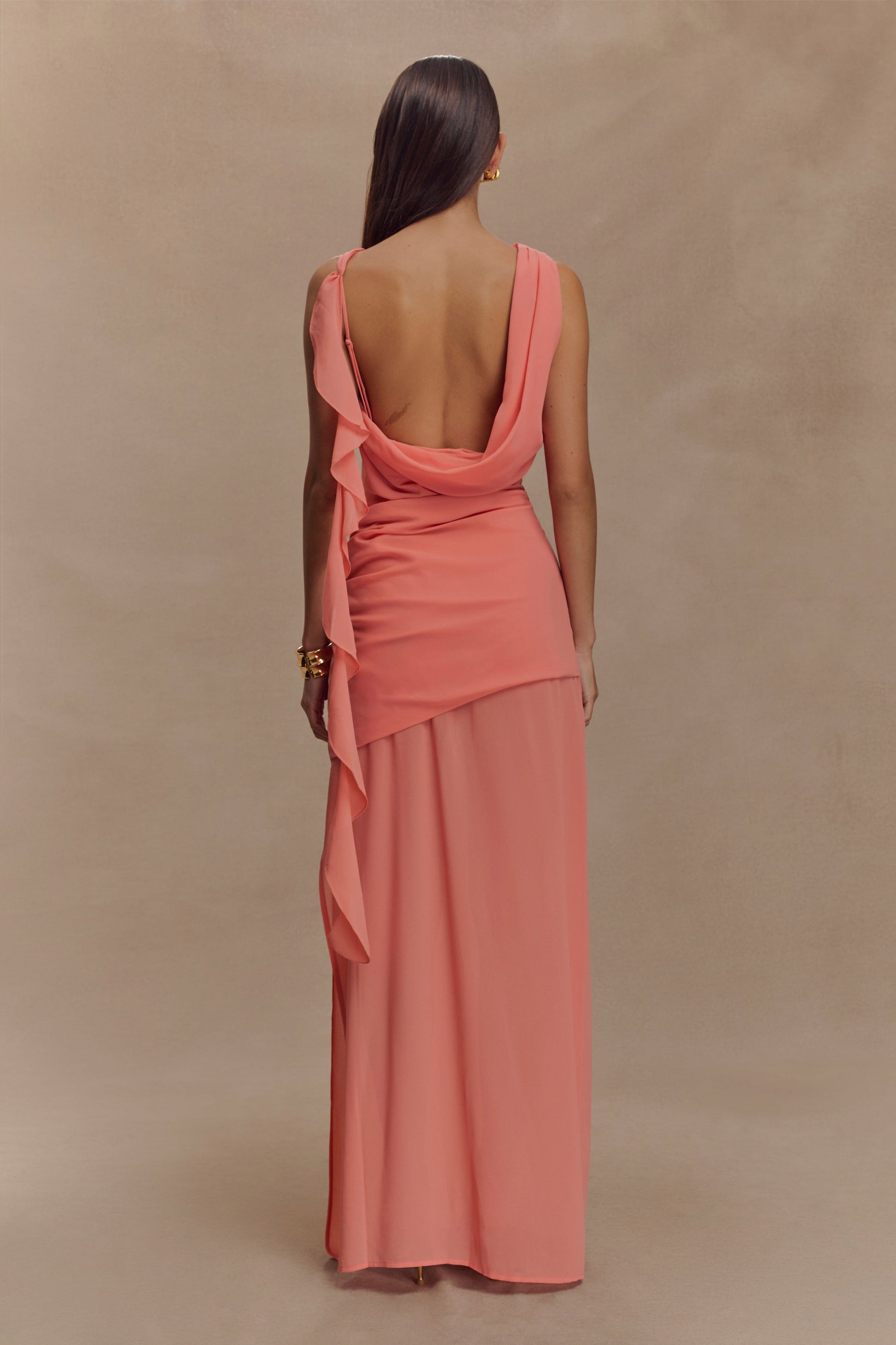Daria Draped Chiffon Maxi Dress - Pastel Nectarine #2