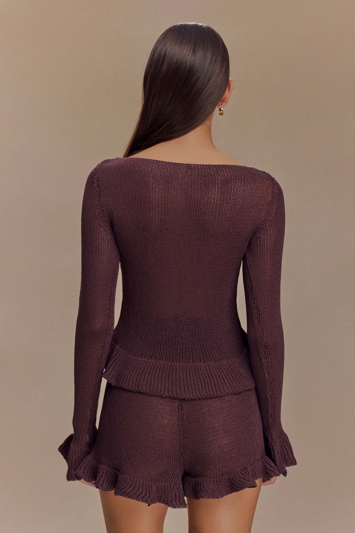 Eleanor Knit Frill Cardigan - Chocolate #2