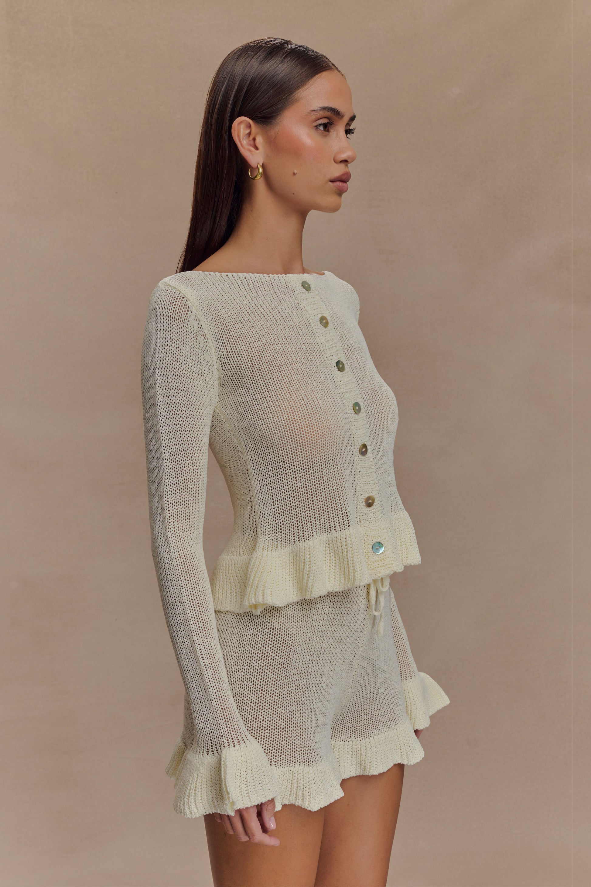 Eleanor Knit Frill Cardigan - White #4