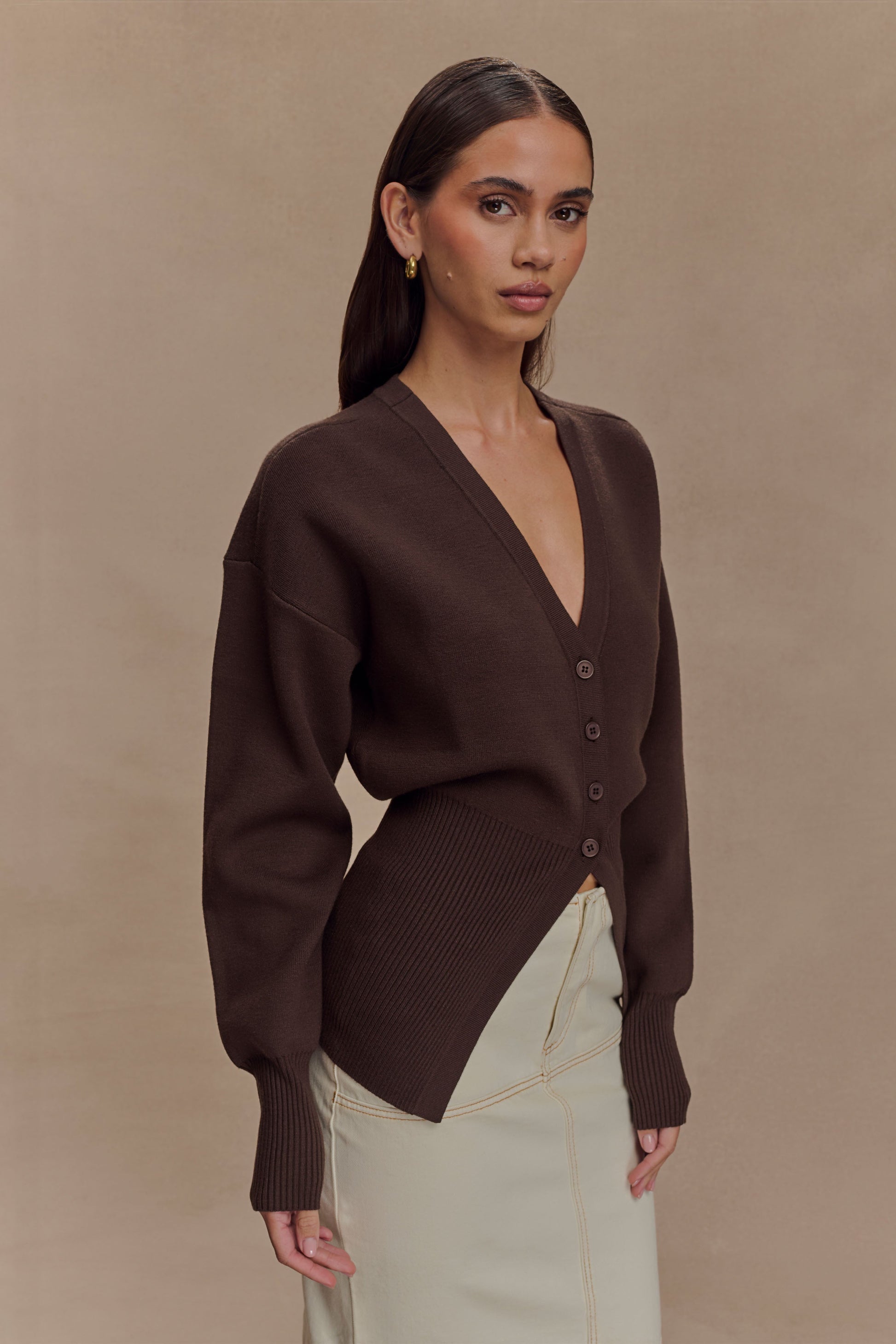 Alexia Buttoned Oversized Cardigan - Dark Chocolate #4