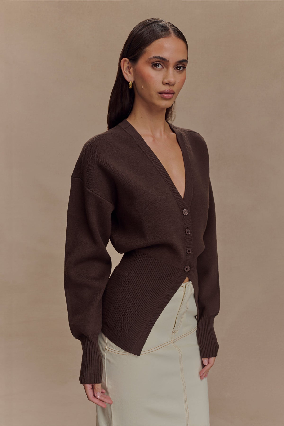 Alexia Buttoned Oversized Cardigan - Dark Chocolate #4