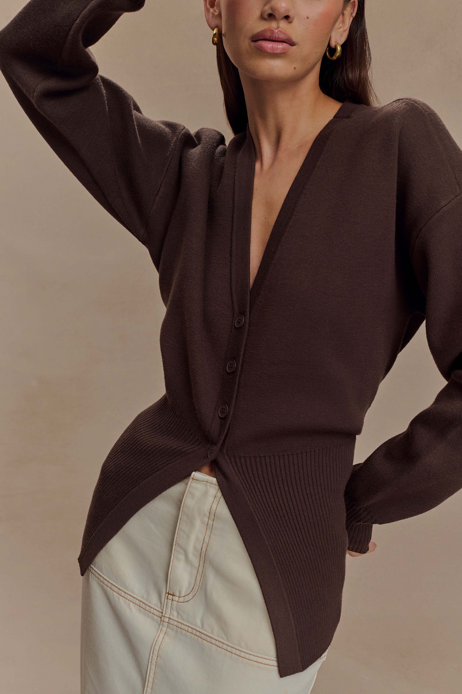 Alexia Buttoned Oversized Cardigan - Dark Chocolate #3
