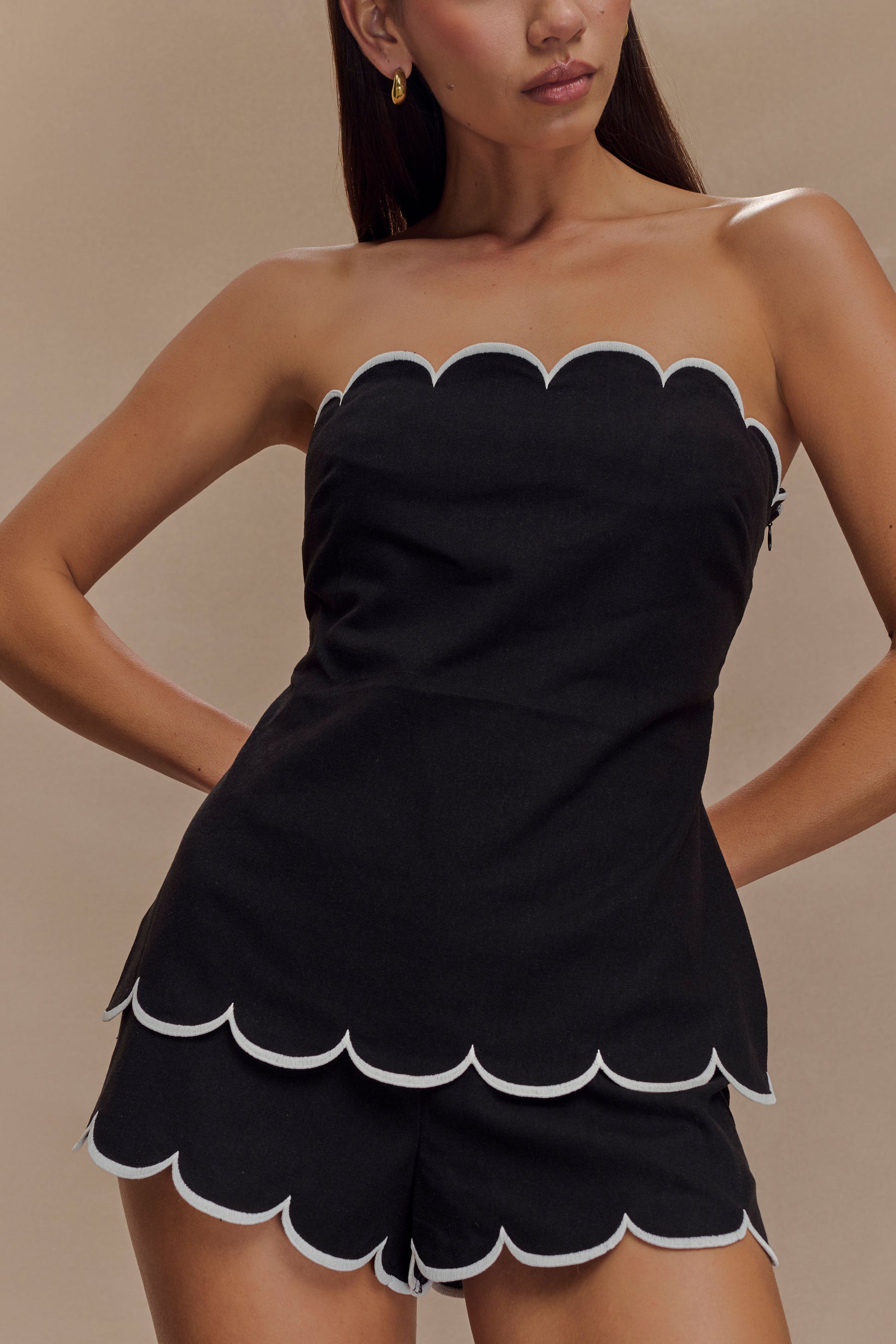 Judith Strapless Scallop Top - Black #3