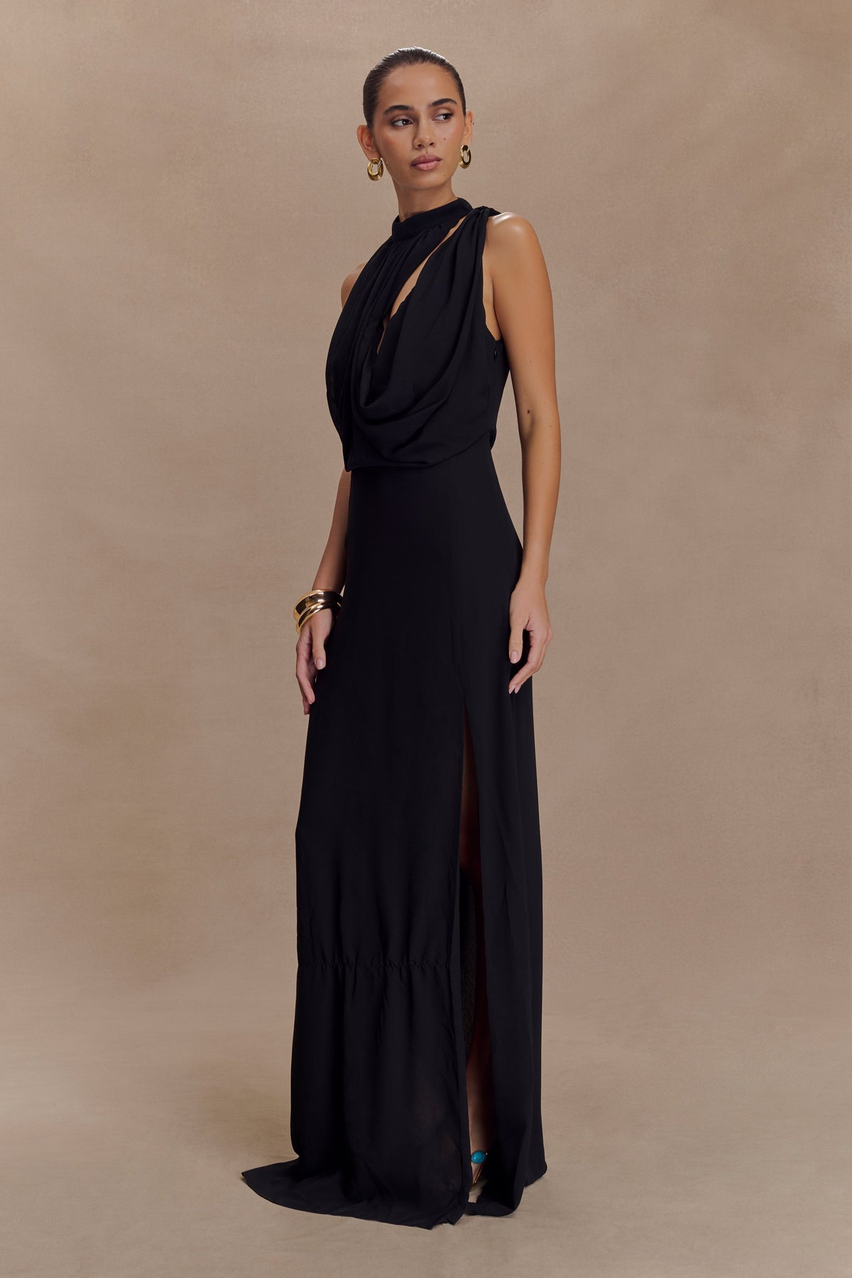 Galia Cowl Neck Maxi Dress - Black