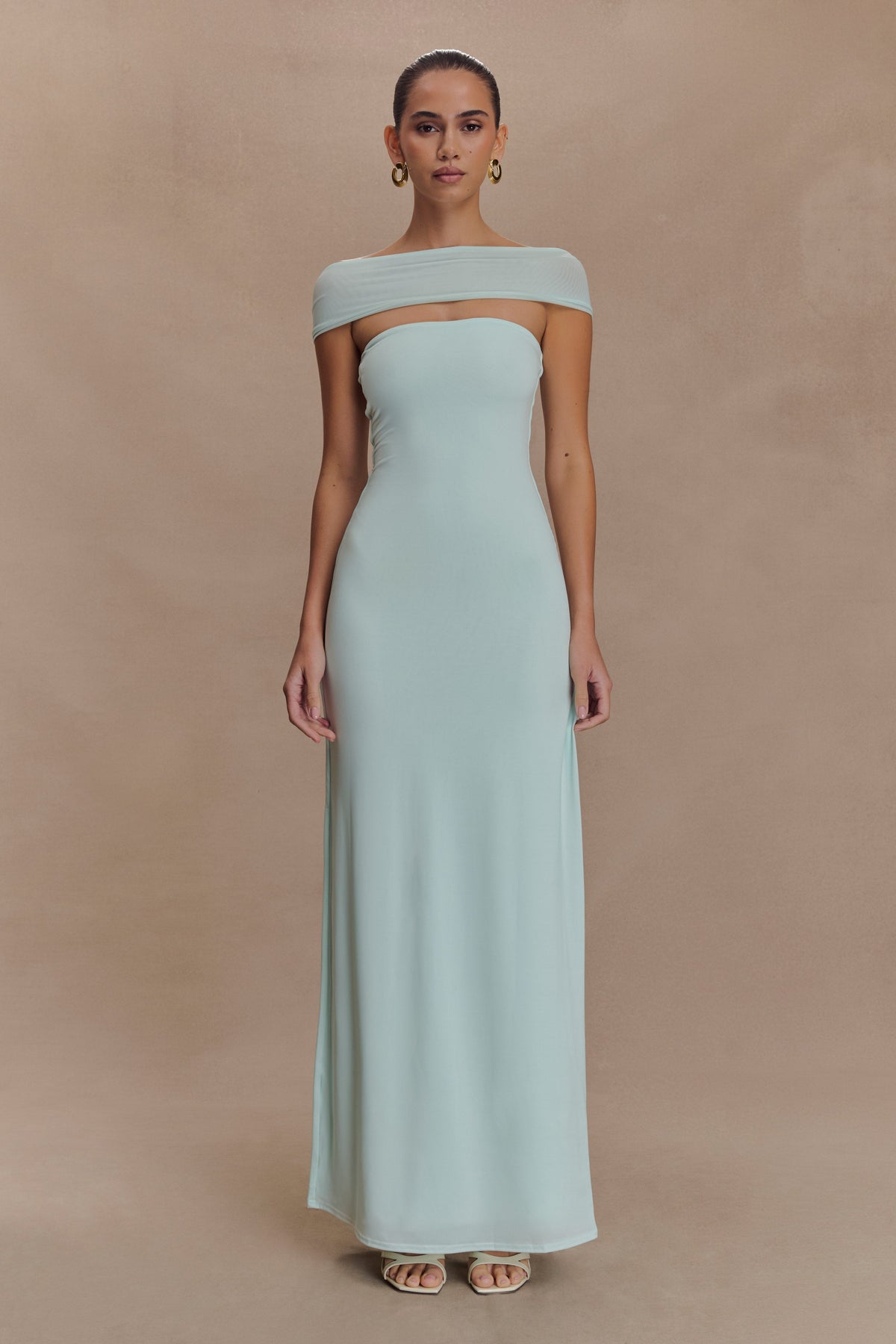 Aurora Slinky And Mesh Split Maxi Dress - Lagoon