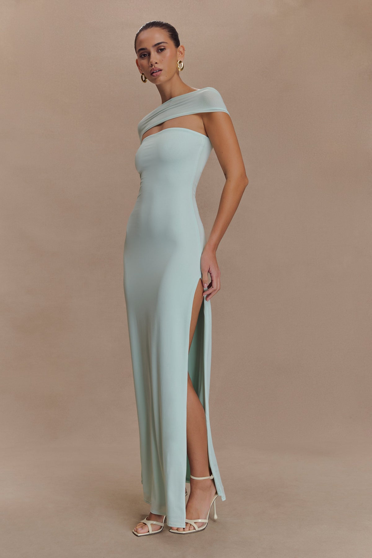 Aurora Slinky And Mesh Split Maxi Dress - Lagoon #4