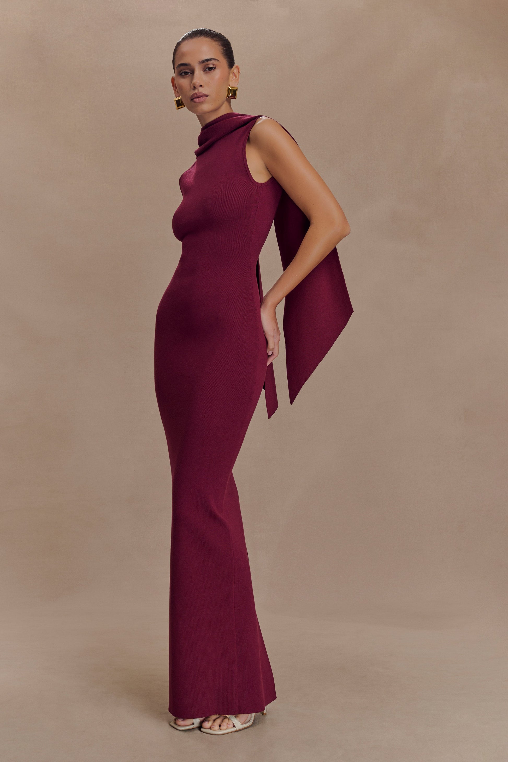 Darby Knit Scarf Maxi Dress - Merlot #3