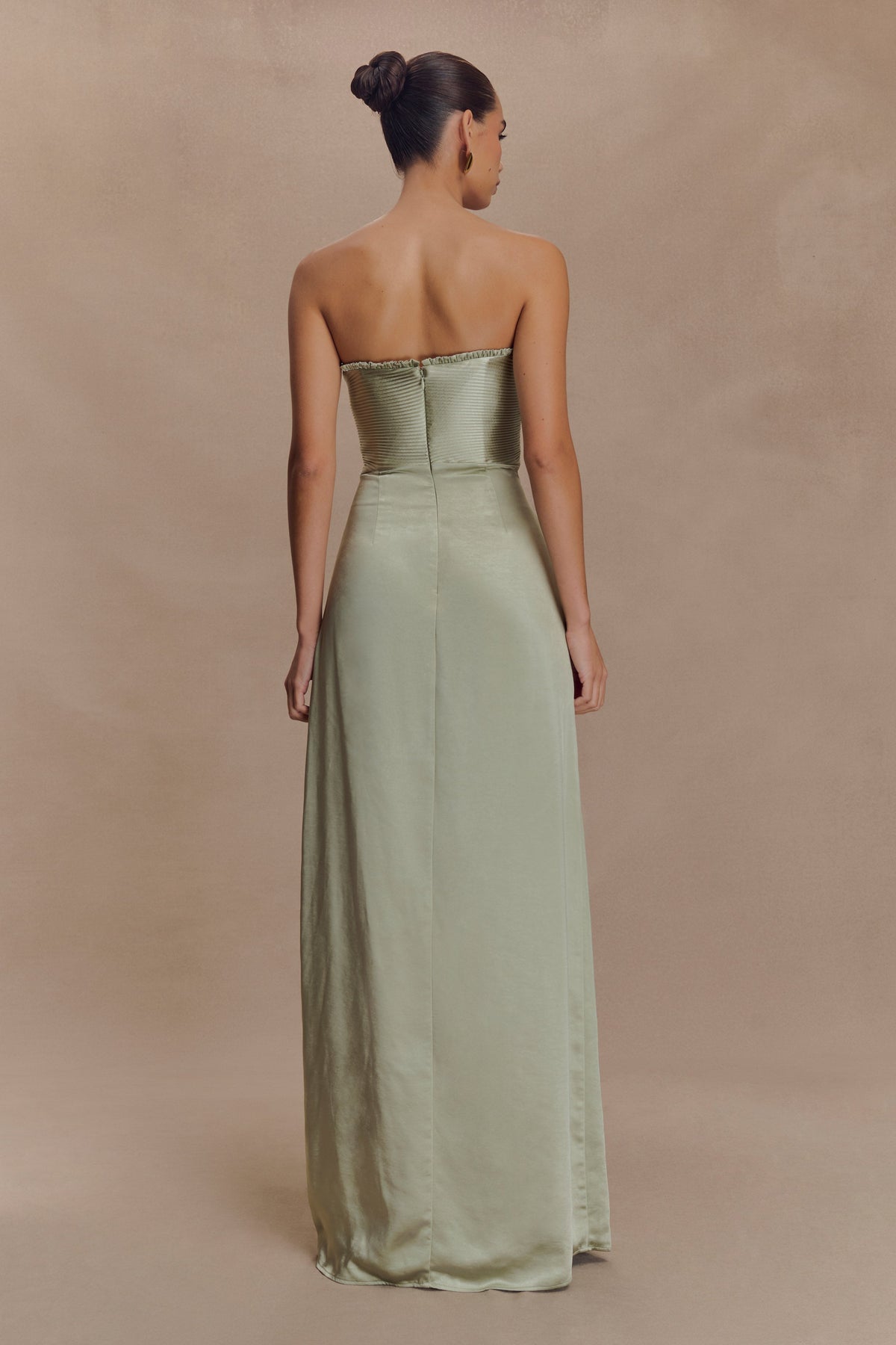 Larissa Satin Maxi Dress With Ruched Petals - Sage #2