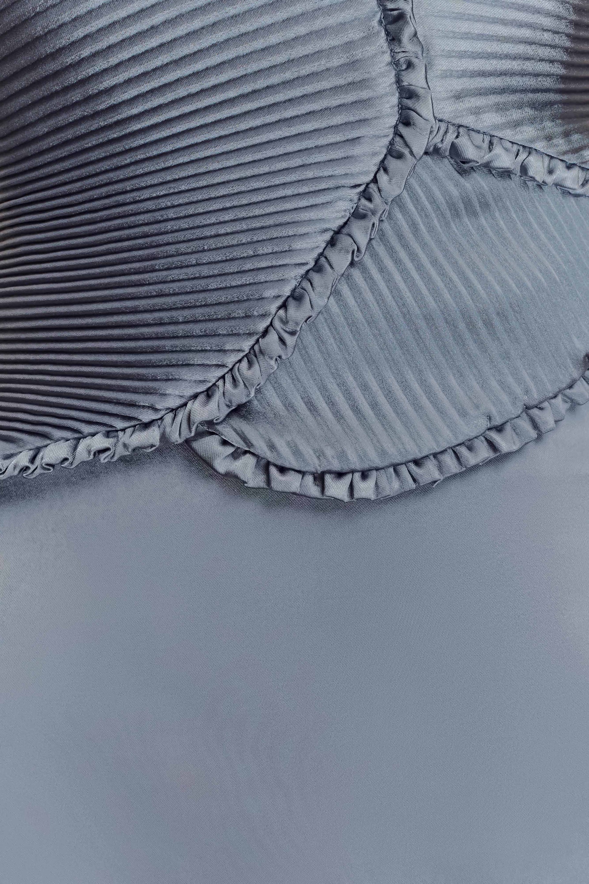 Larissa Satin Maxi Dress With Ruched Petals - Frosted Blue #5