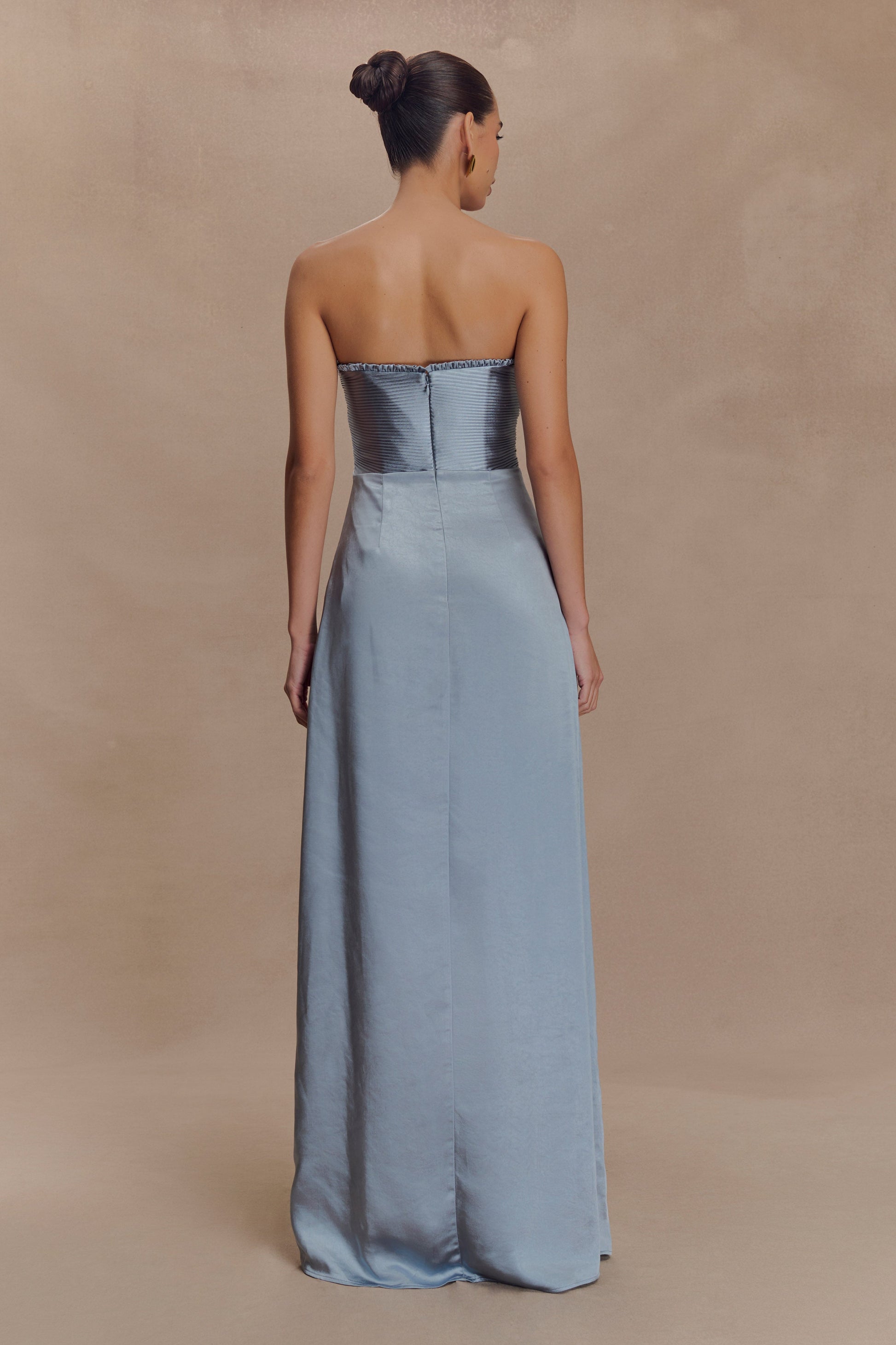 Larissa Satin Maxi Dress With Ruched Petals - Frosted Blue #2