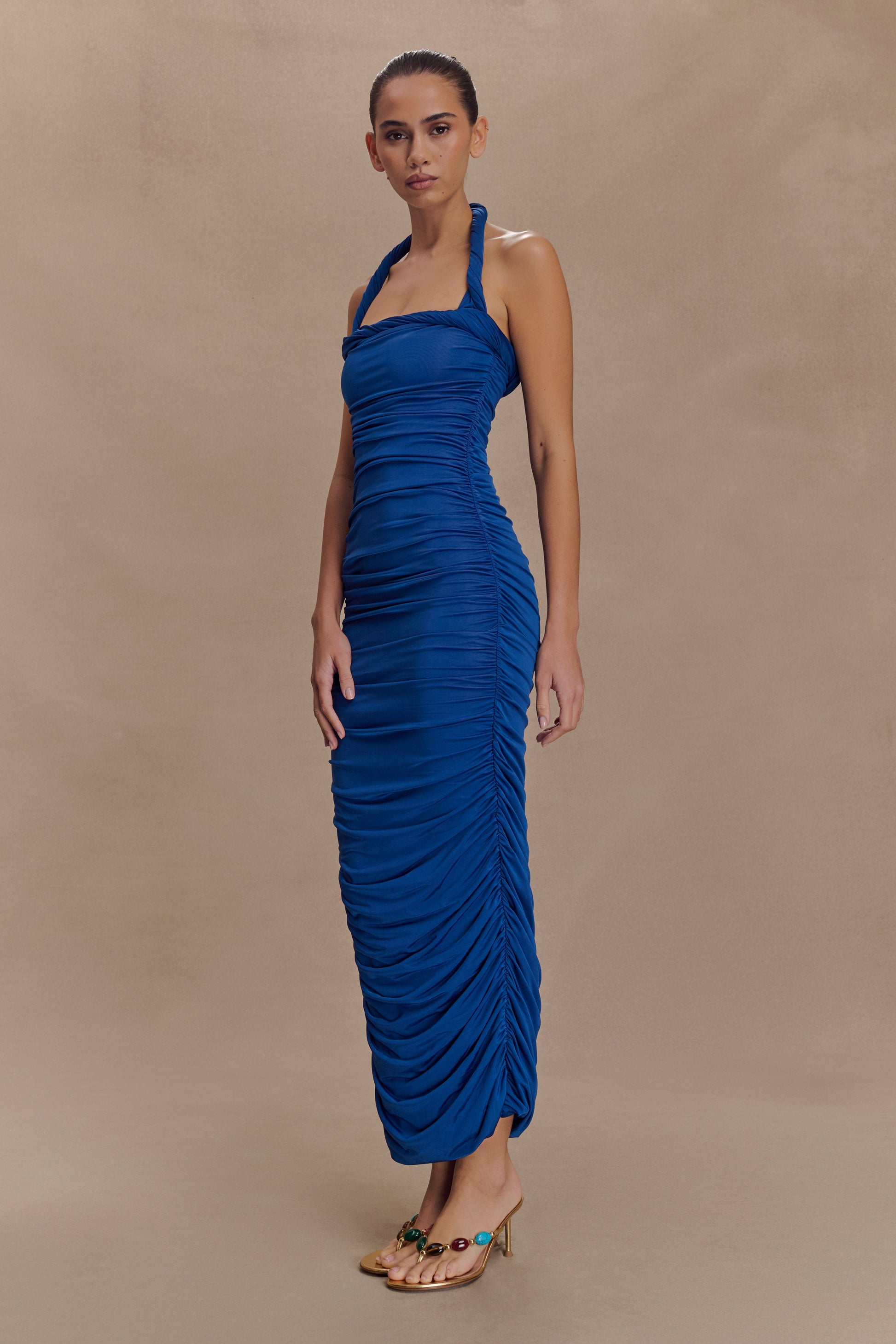 Camila Ruched Halter Midi Dress - Cobalt #5