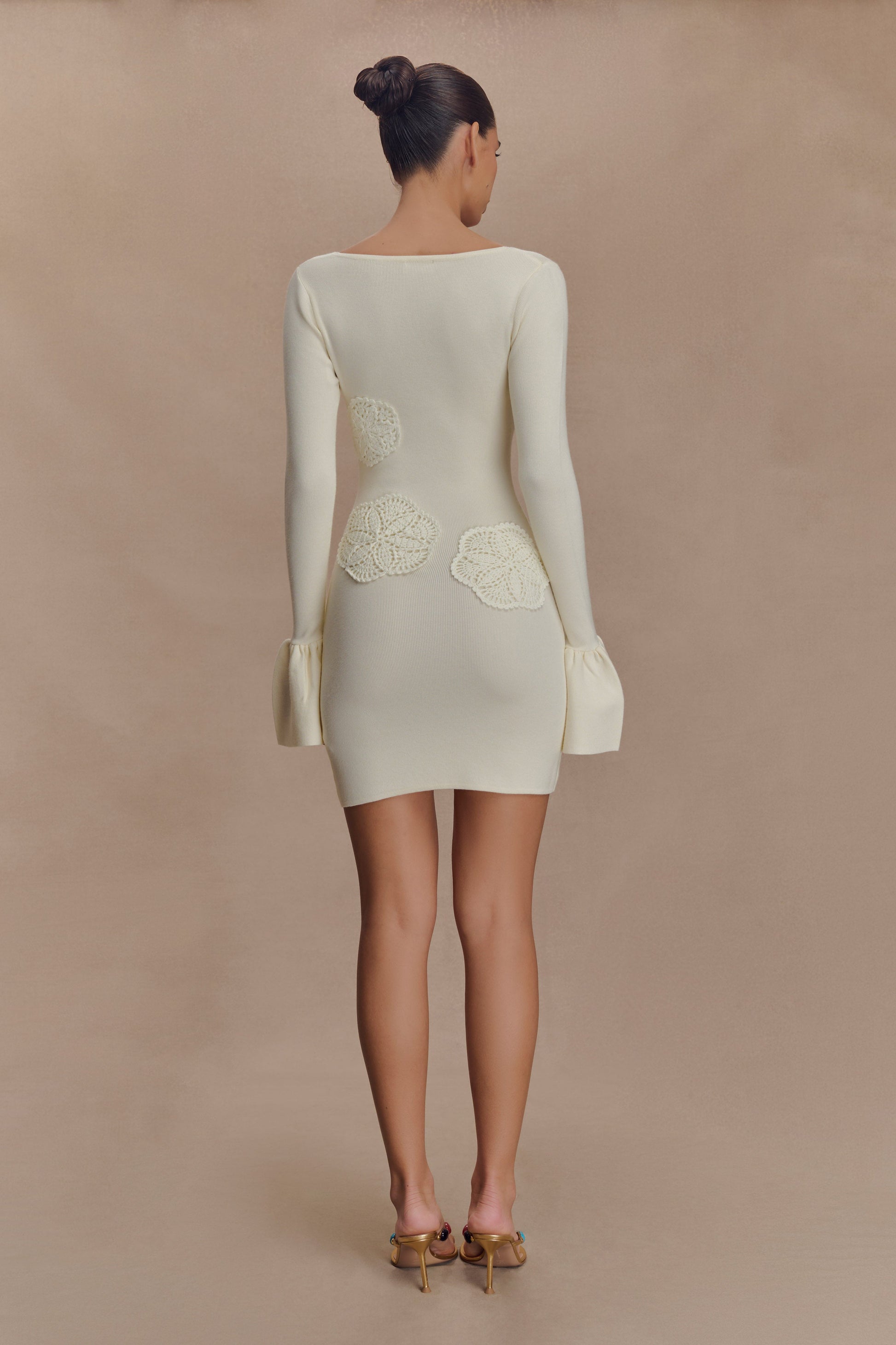 Amari Knit Crochet Knit Mini Dress - Ivory #2