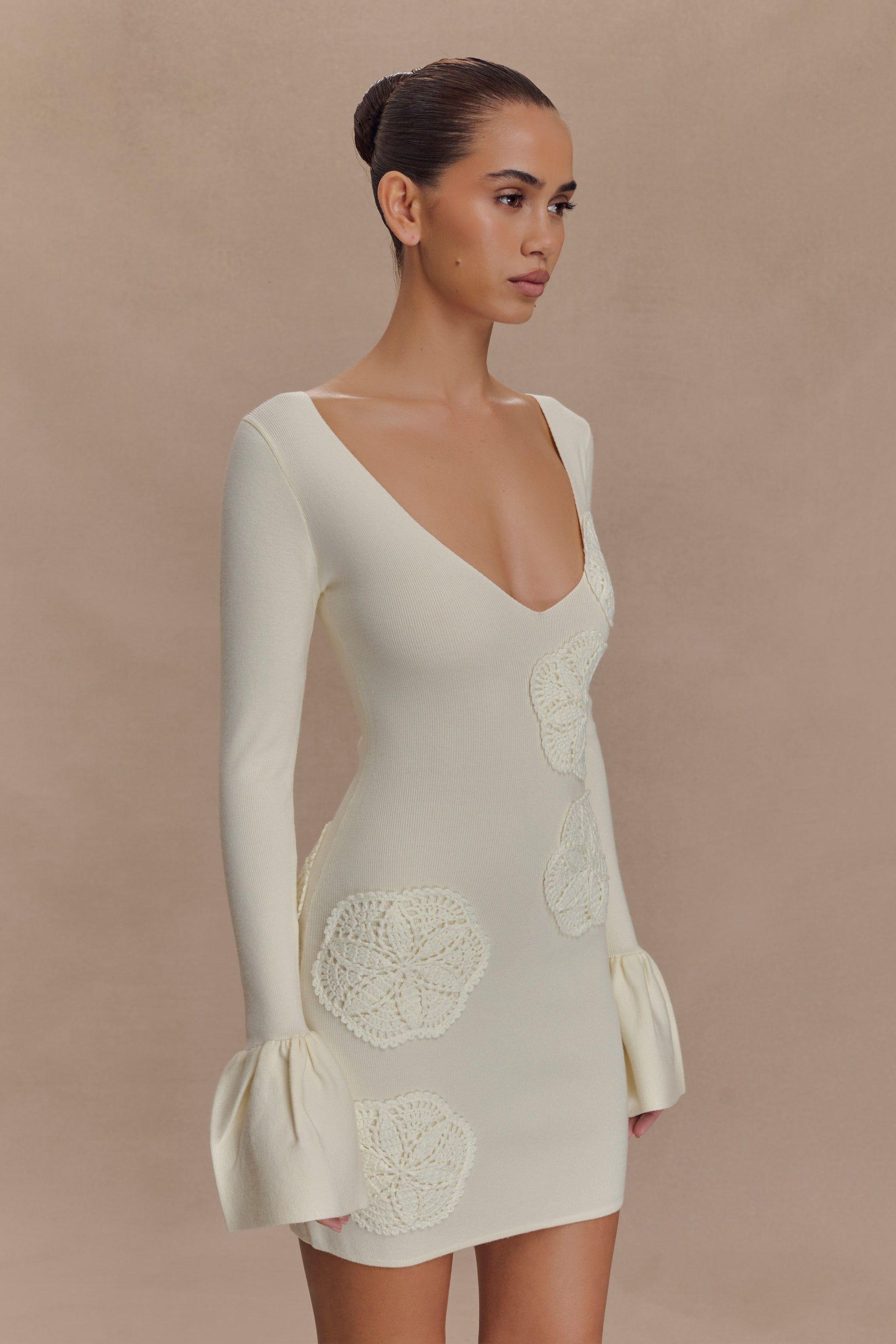 Amari Knit Crochet Knit Mini Dress - Ivory #4