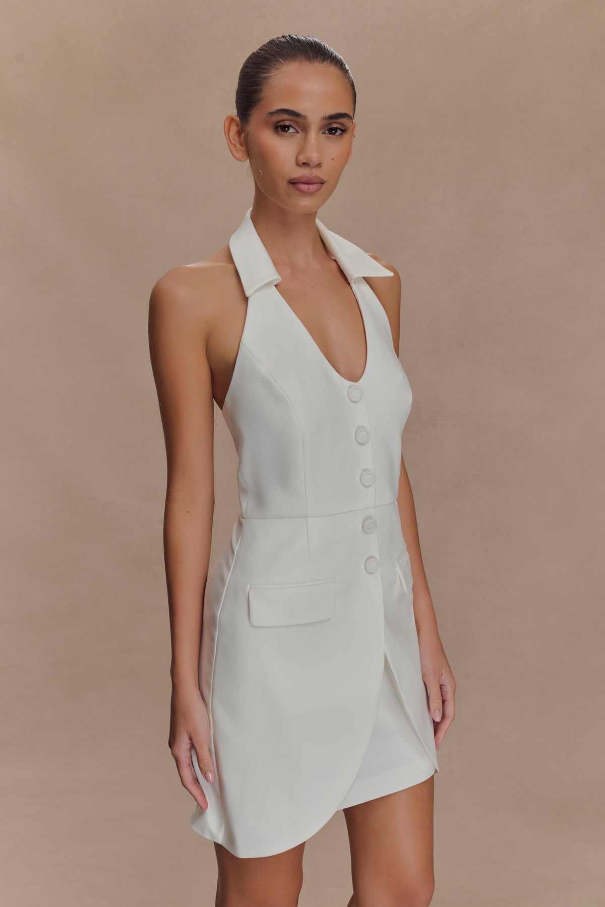 Ruth Cotton Halter Mini Dress - Ivory #4
