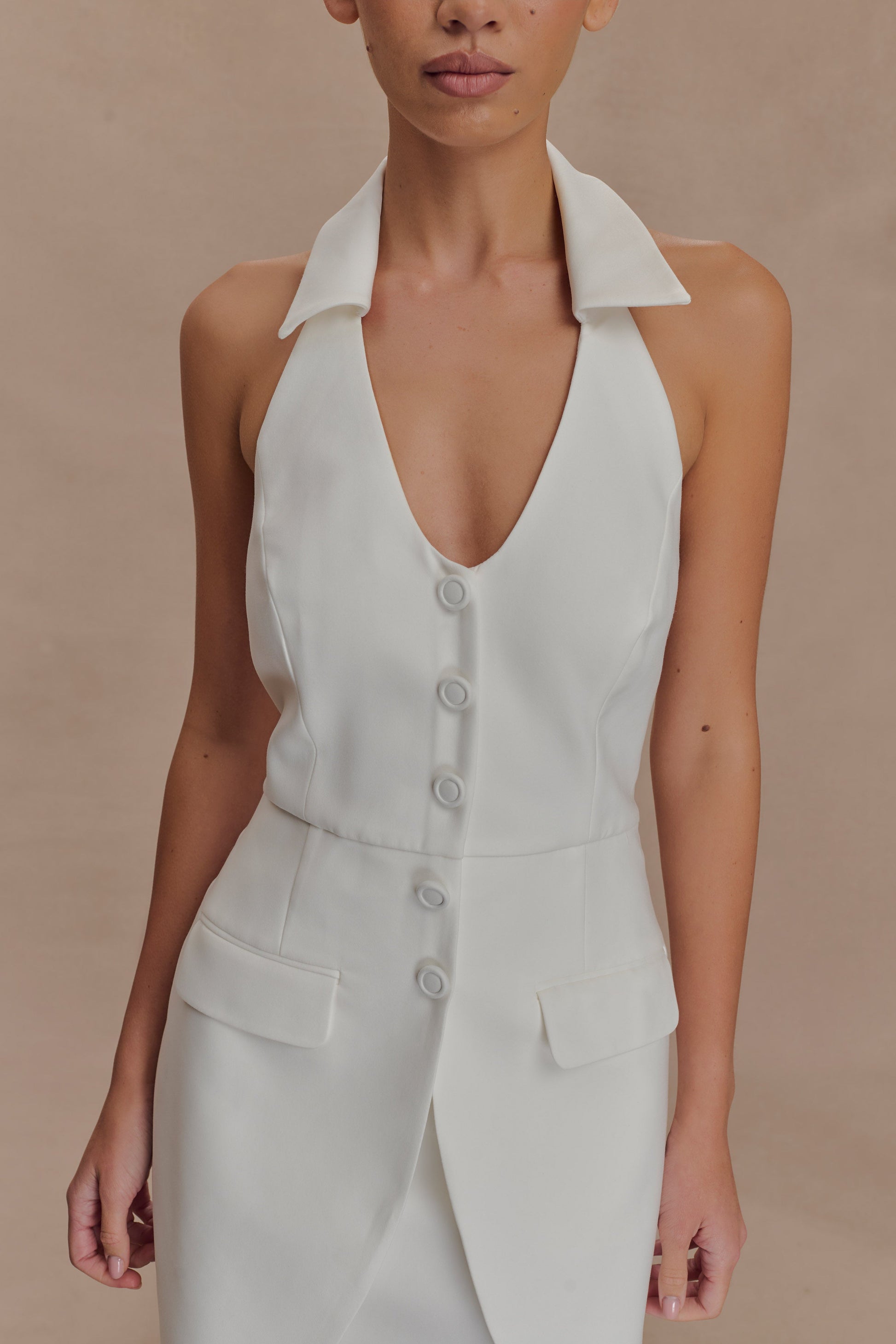 Ruth Cotton Halter Mini Dress - Ivory #3