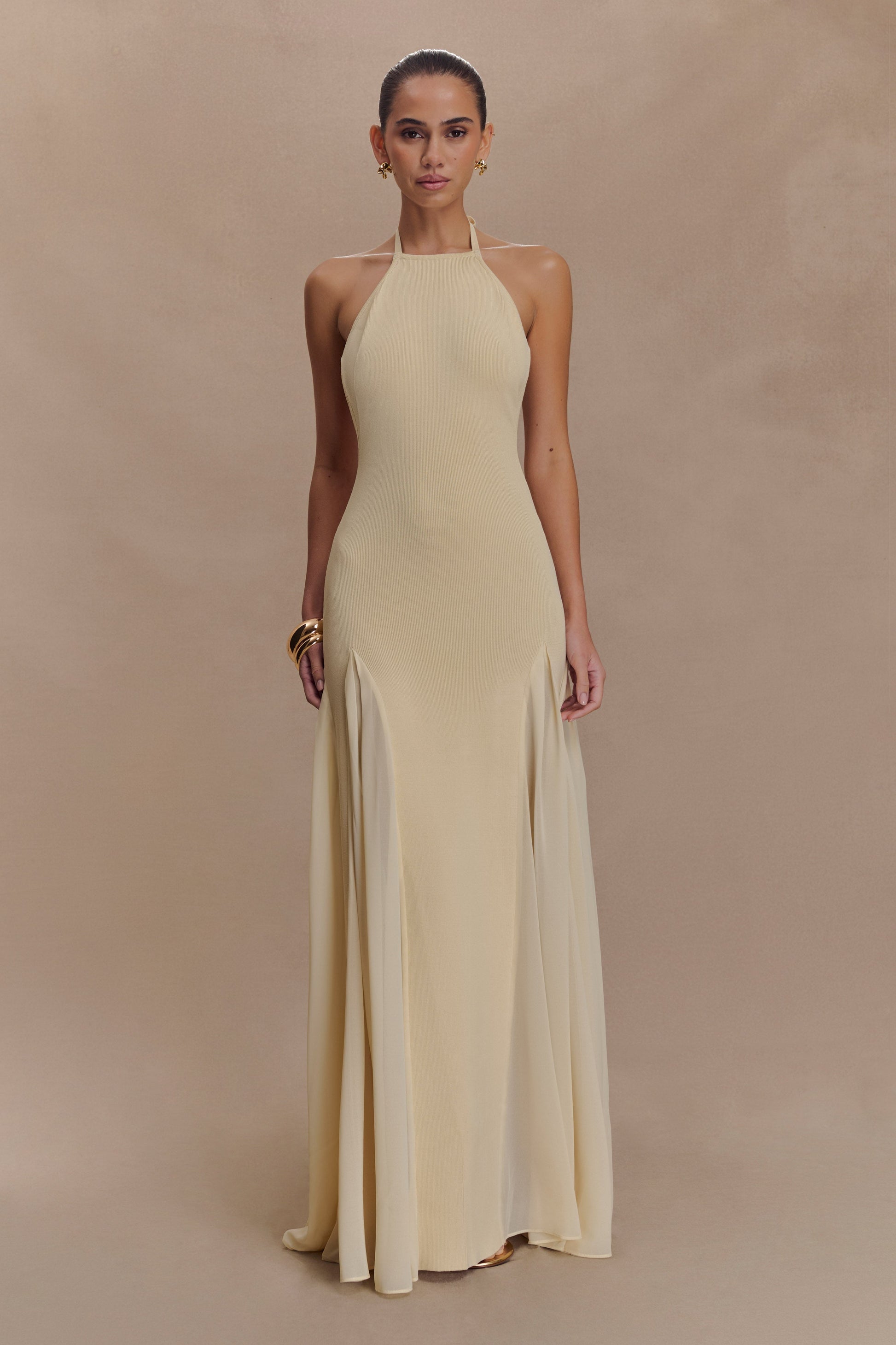 Soleil Knit And Mesh Halter Maxi Dress - Cream #4