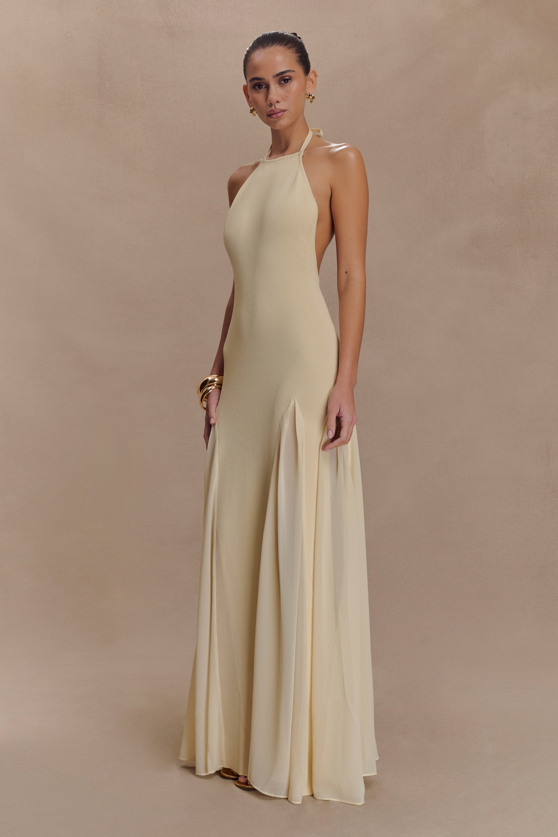 Soleil Knit And Mesh Halter Maxi Dress - Cream #4