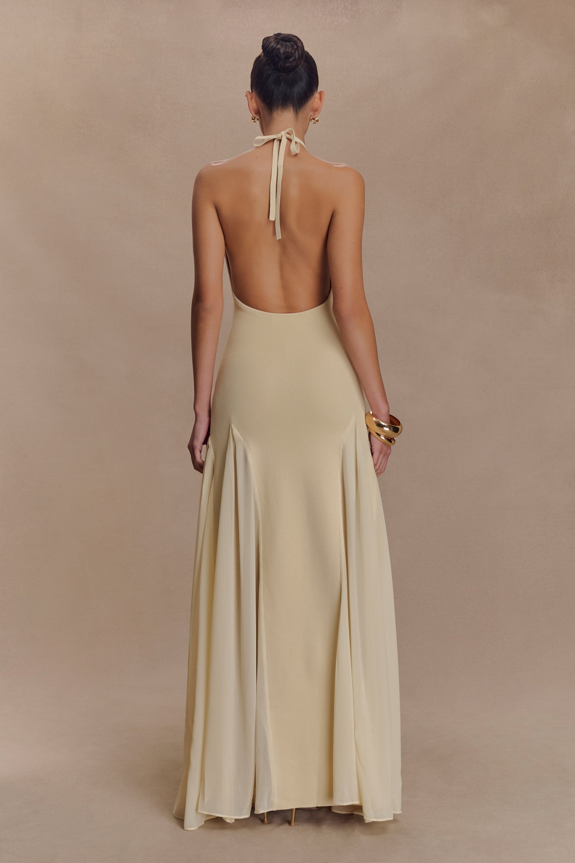 Soleil Knit And Mesh Halter Maxi Dress - Cream #2