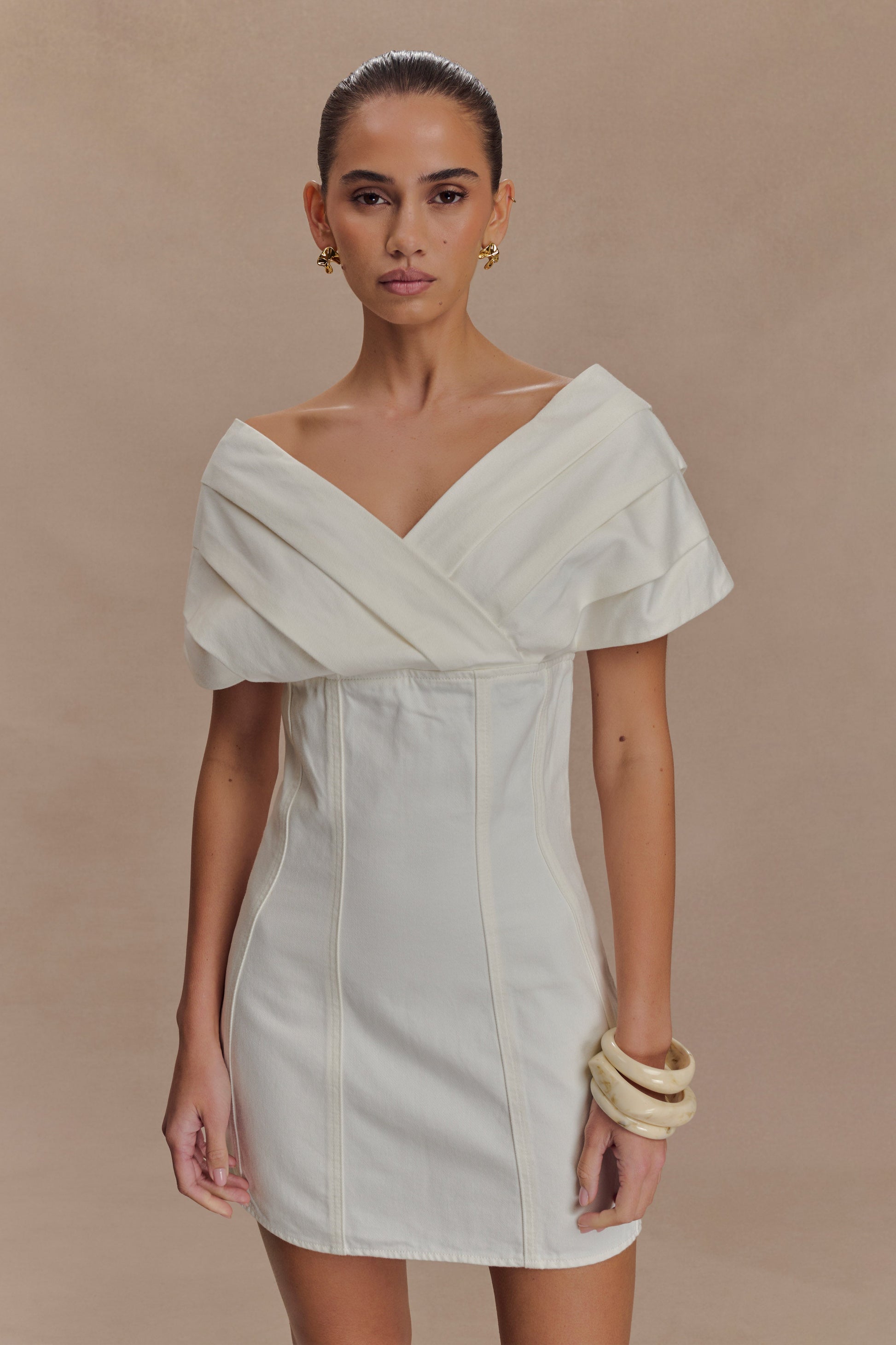 Pascale Off Shoulder Denim Mini Dress - White #5