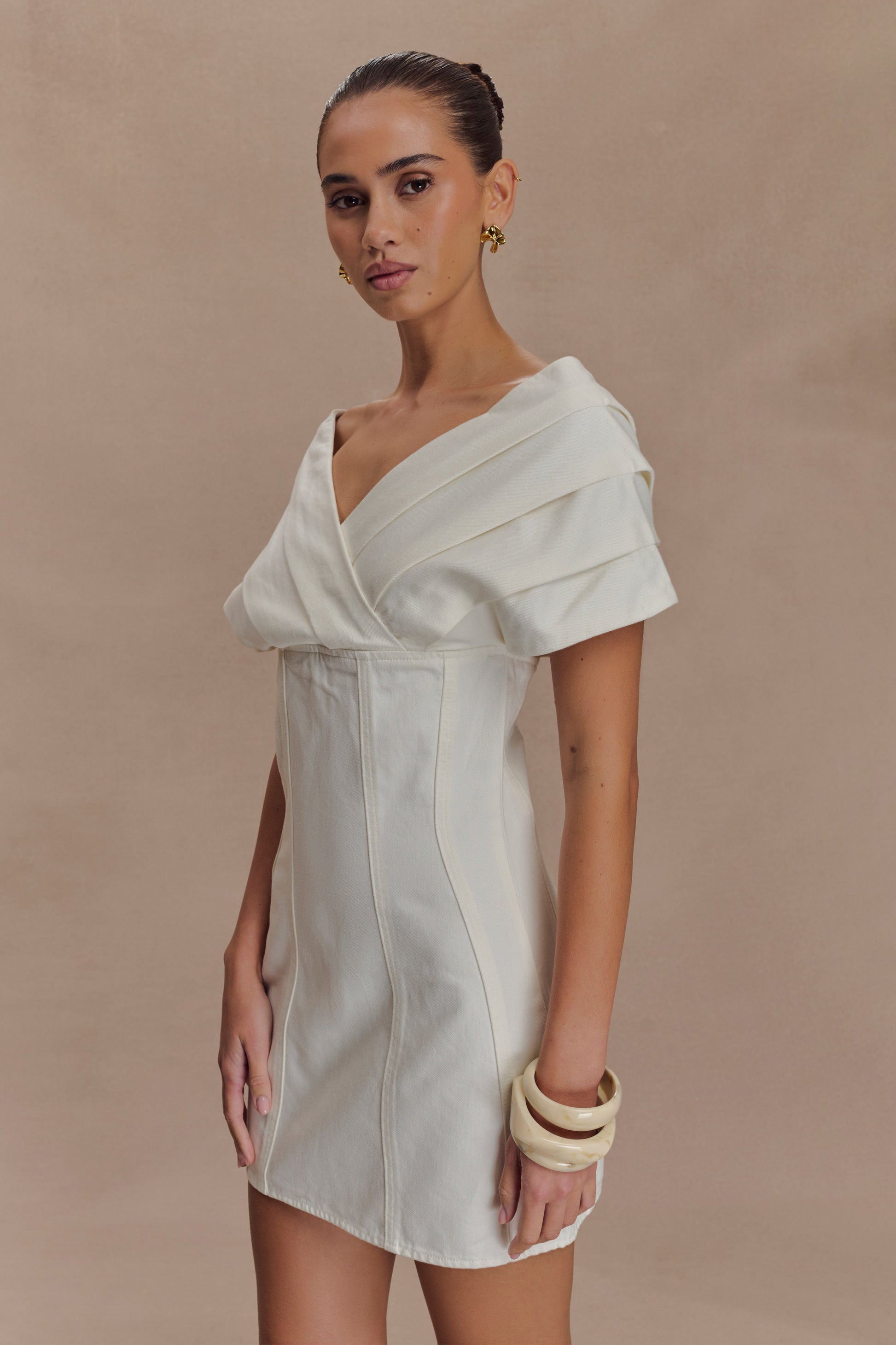 Pascale Off Shoulder Denim Mini Dress - White #4