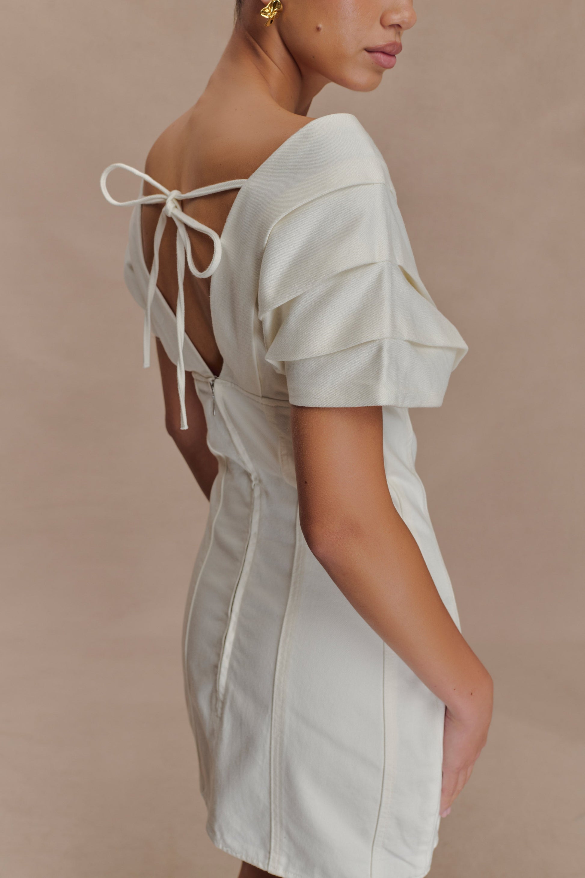 Pascale Off Shoulder Denim Mini Dress - White #3