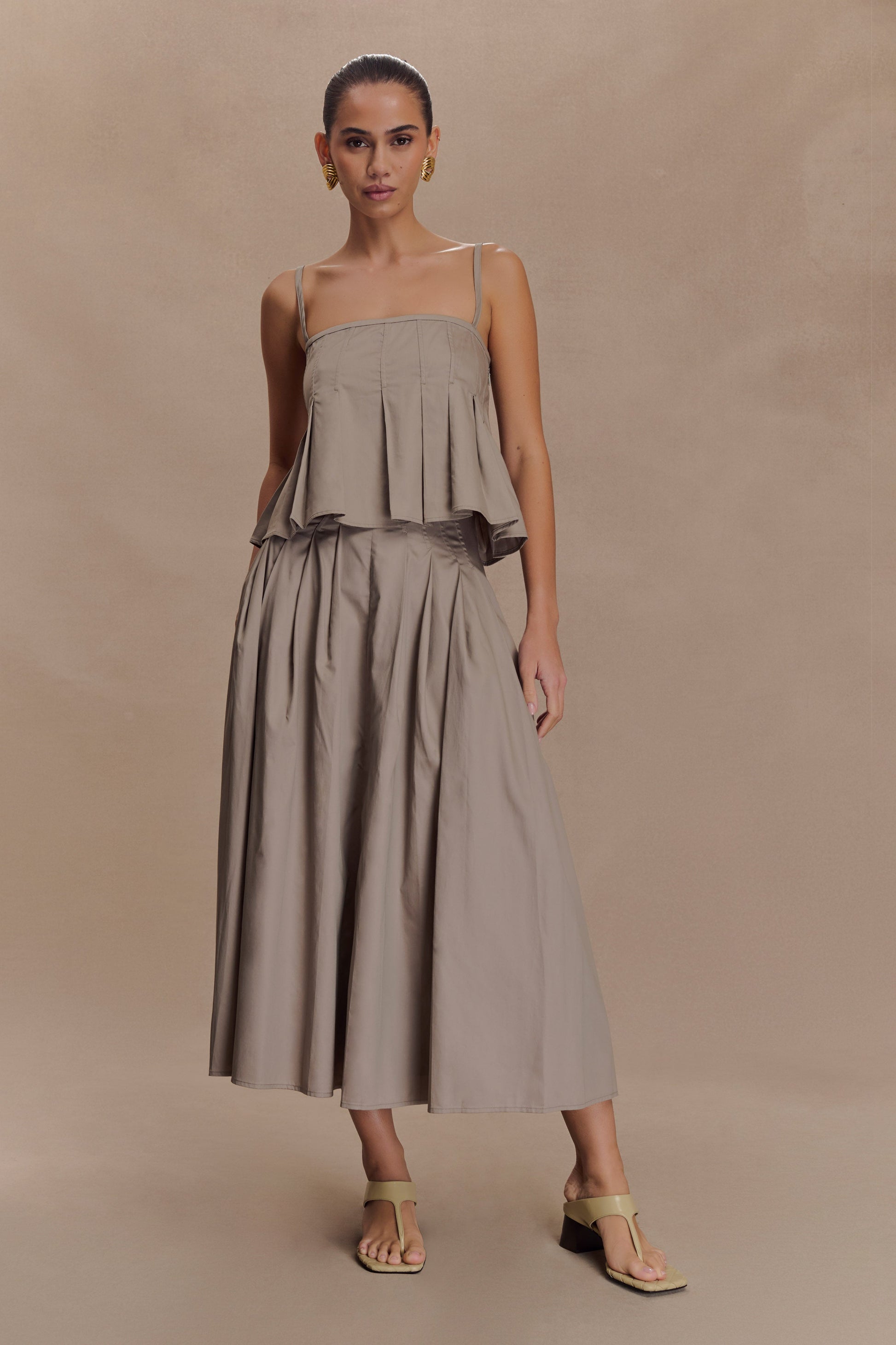 Mae A-Line Midi Skirt - Pebble Brown