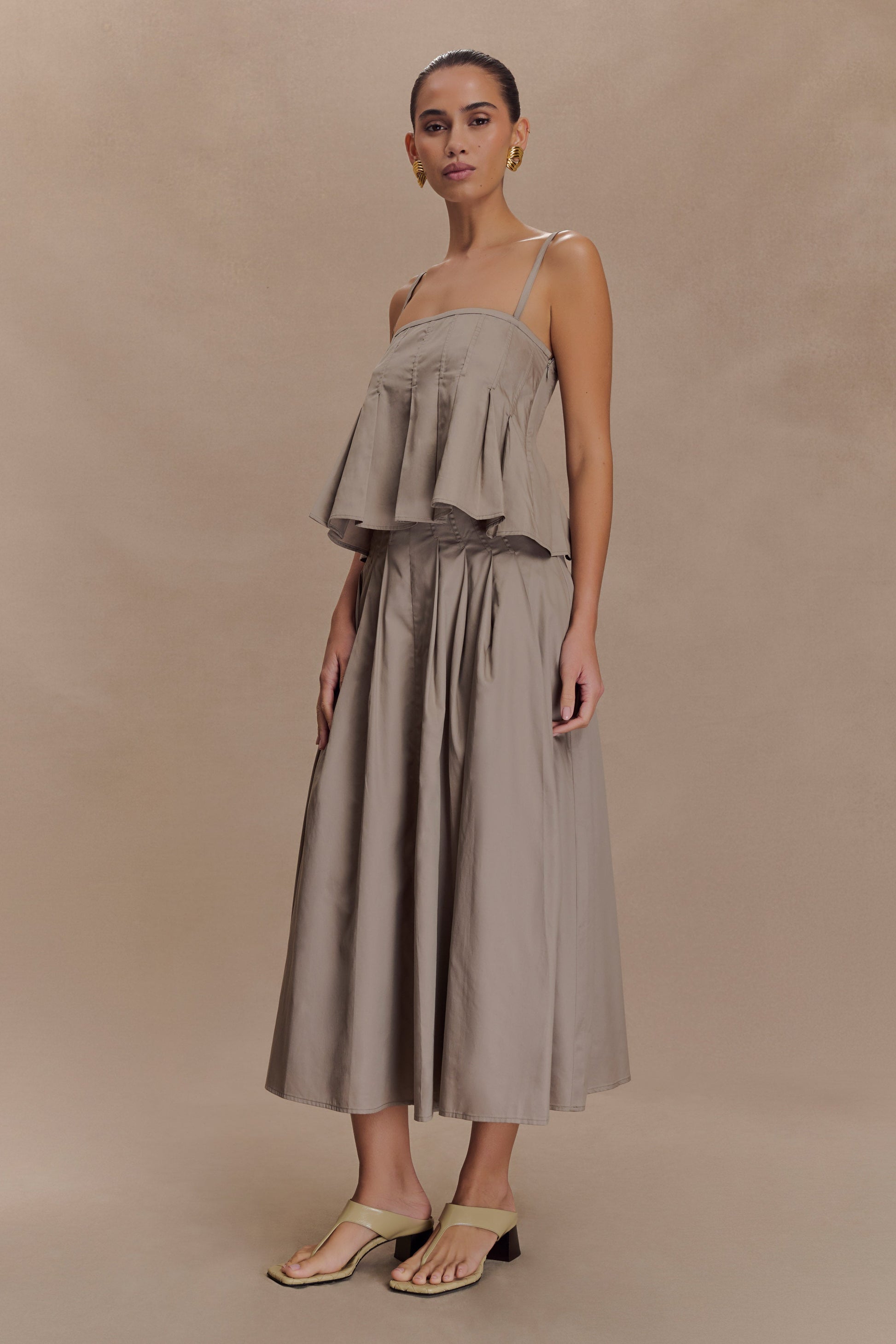 Mae A-Line Midi Skirt - Pebble Brown #6