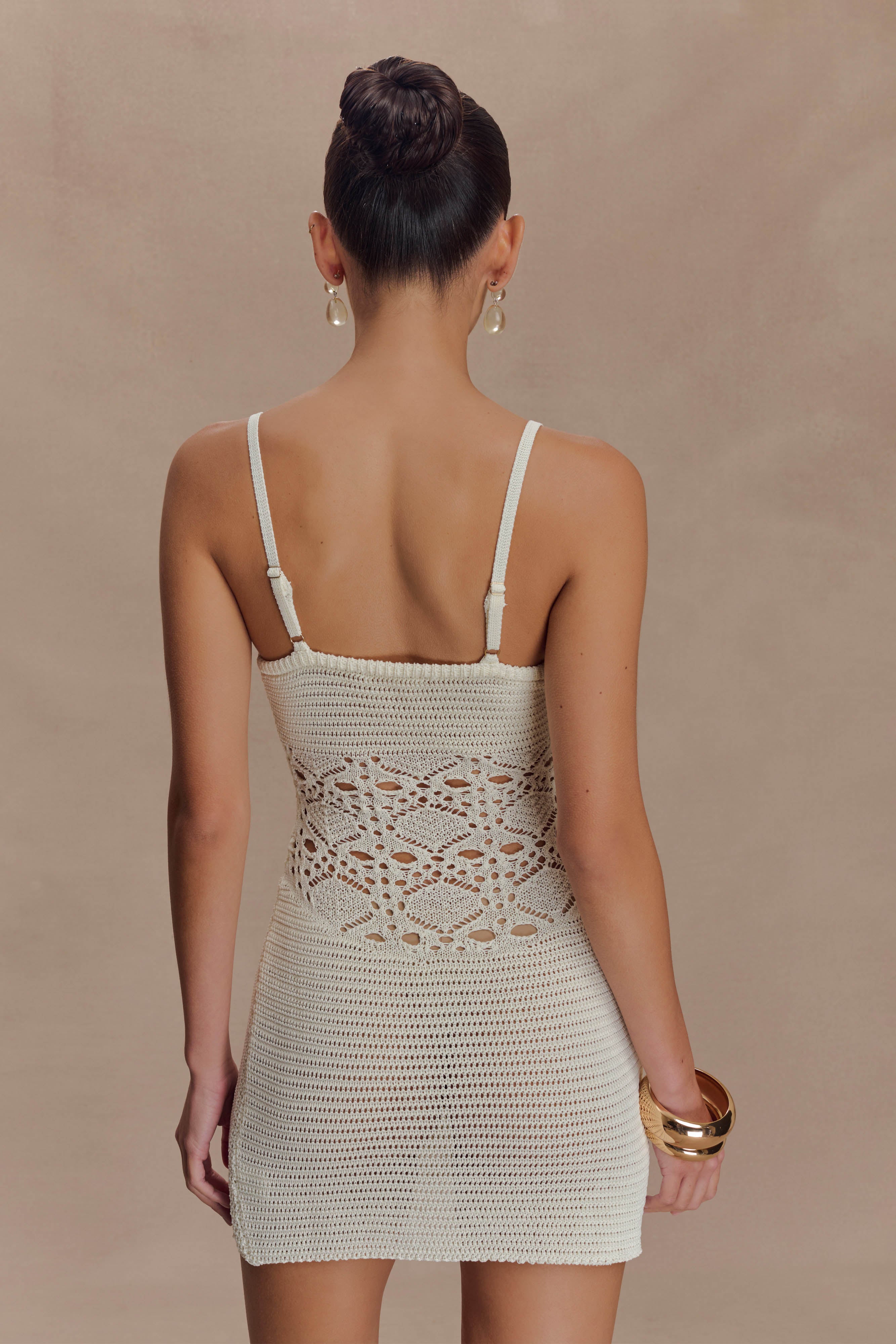 Everette Crochet Knit Mini Dress - Ivory | MESHKI UK