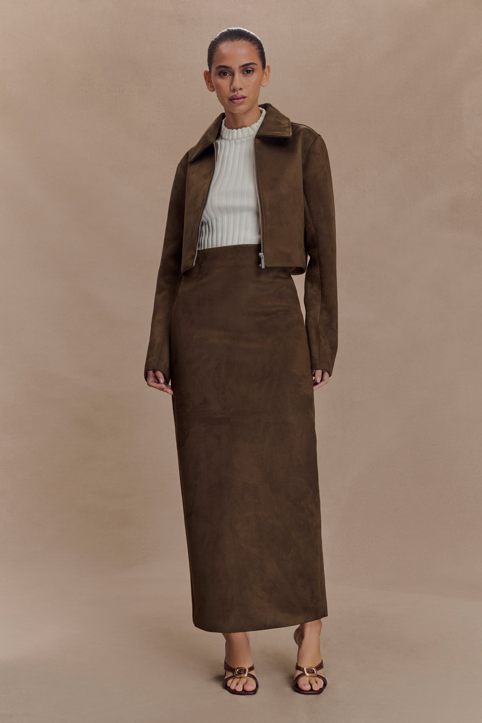 Hayes Faux Suede Collared Jacket - Chocolate #7