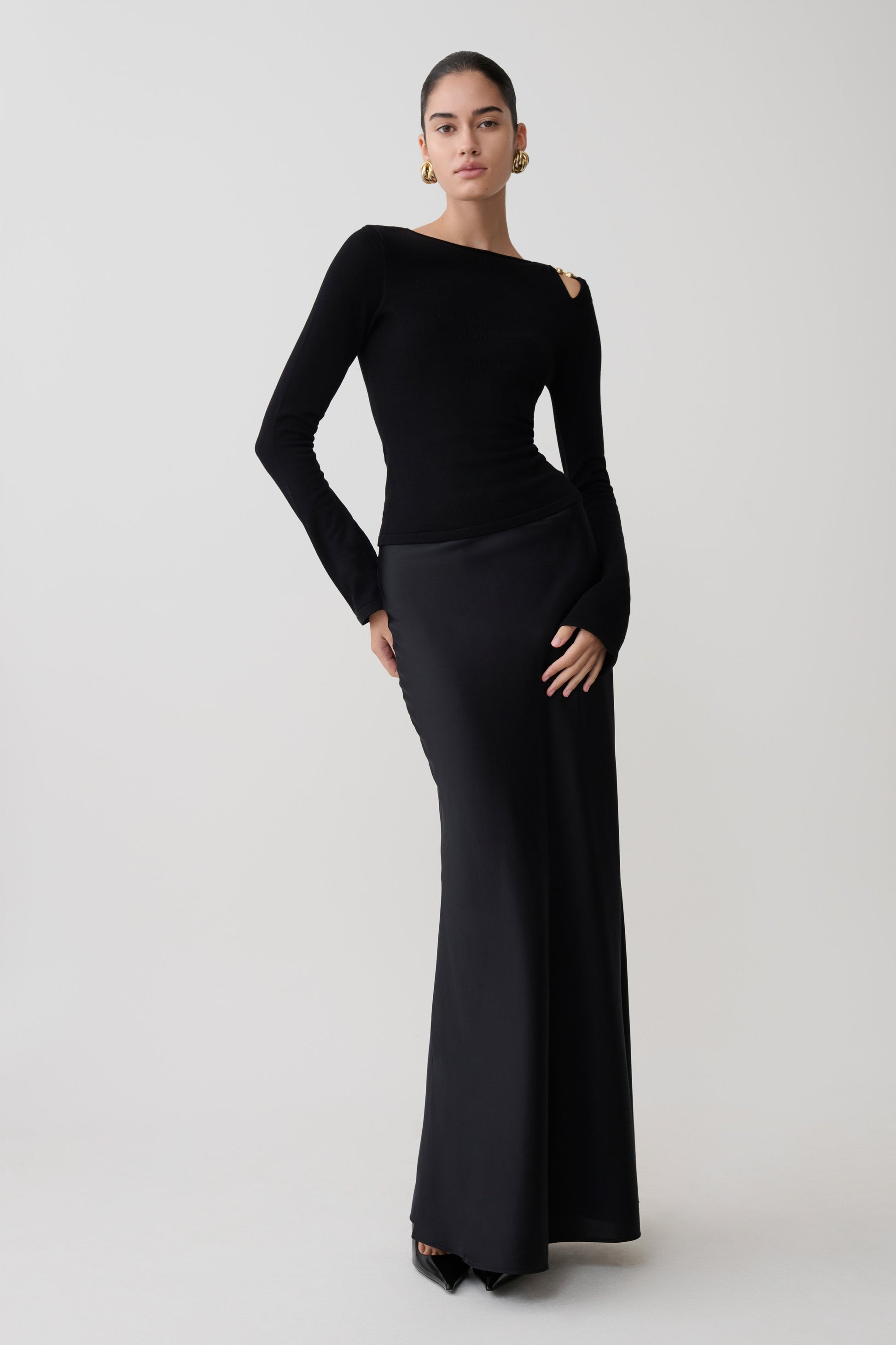 Ricky Knit Long Sleeve Longline Top - Black #6