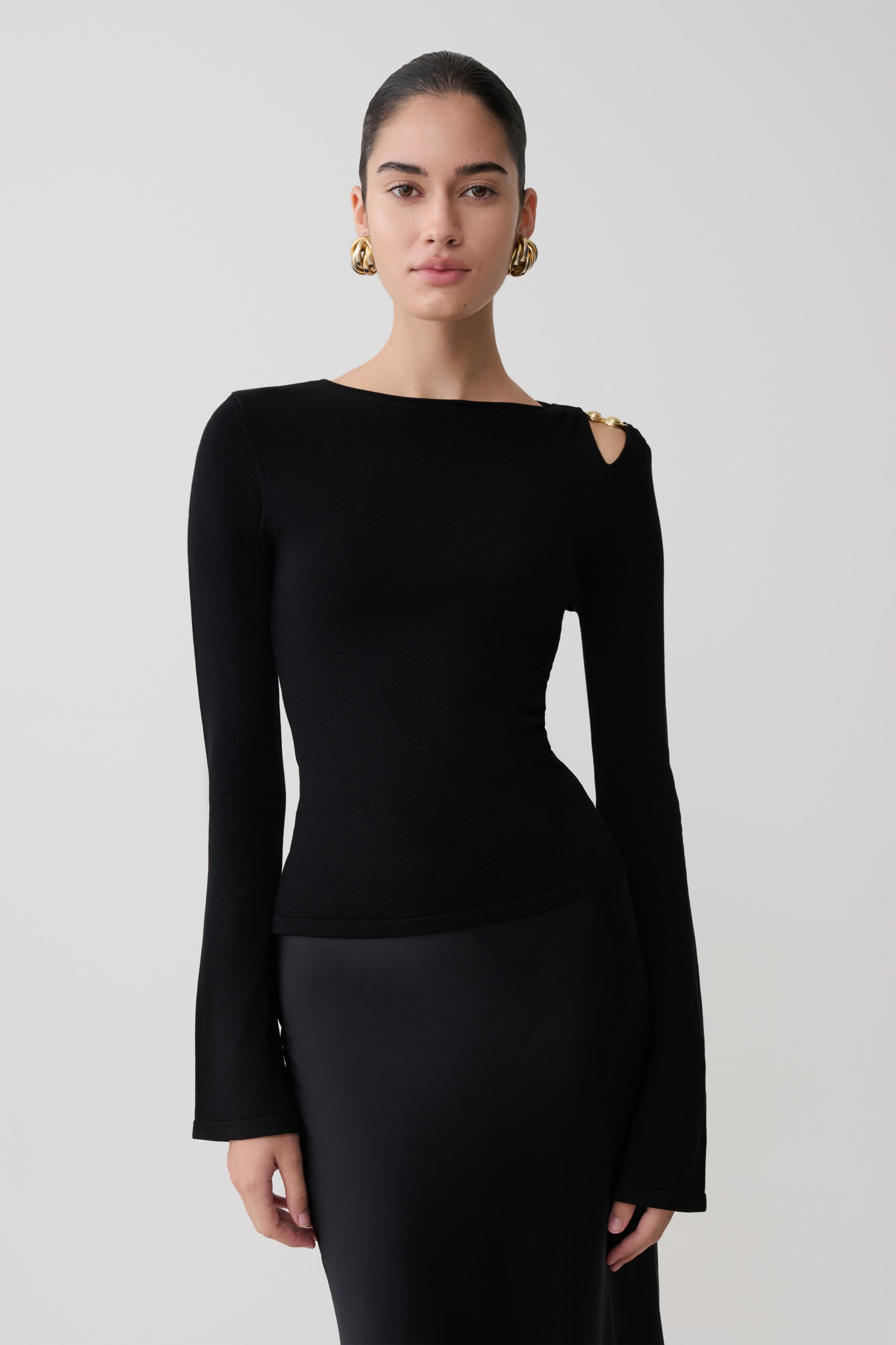 Ricky Knit Long Sleeve Longline Top - Black #5