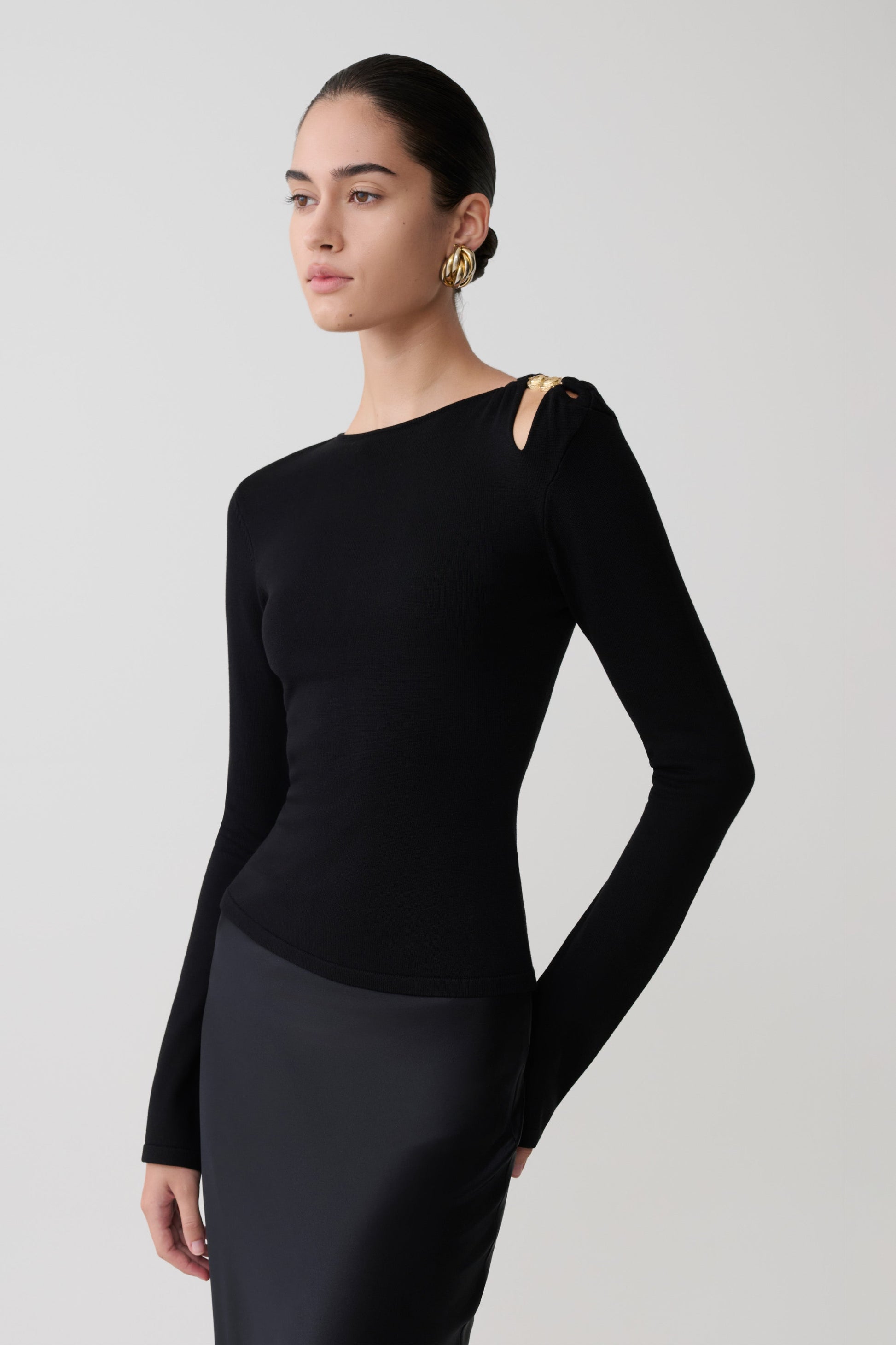 Ricky Knit Long Sleeve Longline Top - Black #3