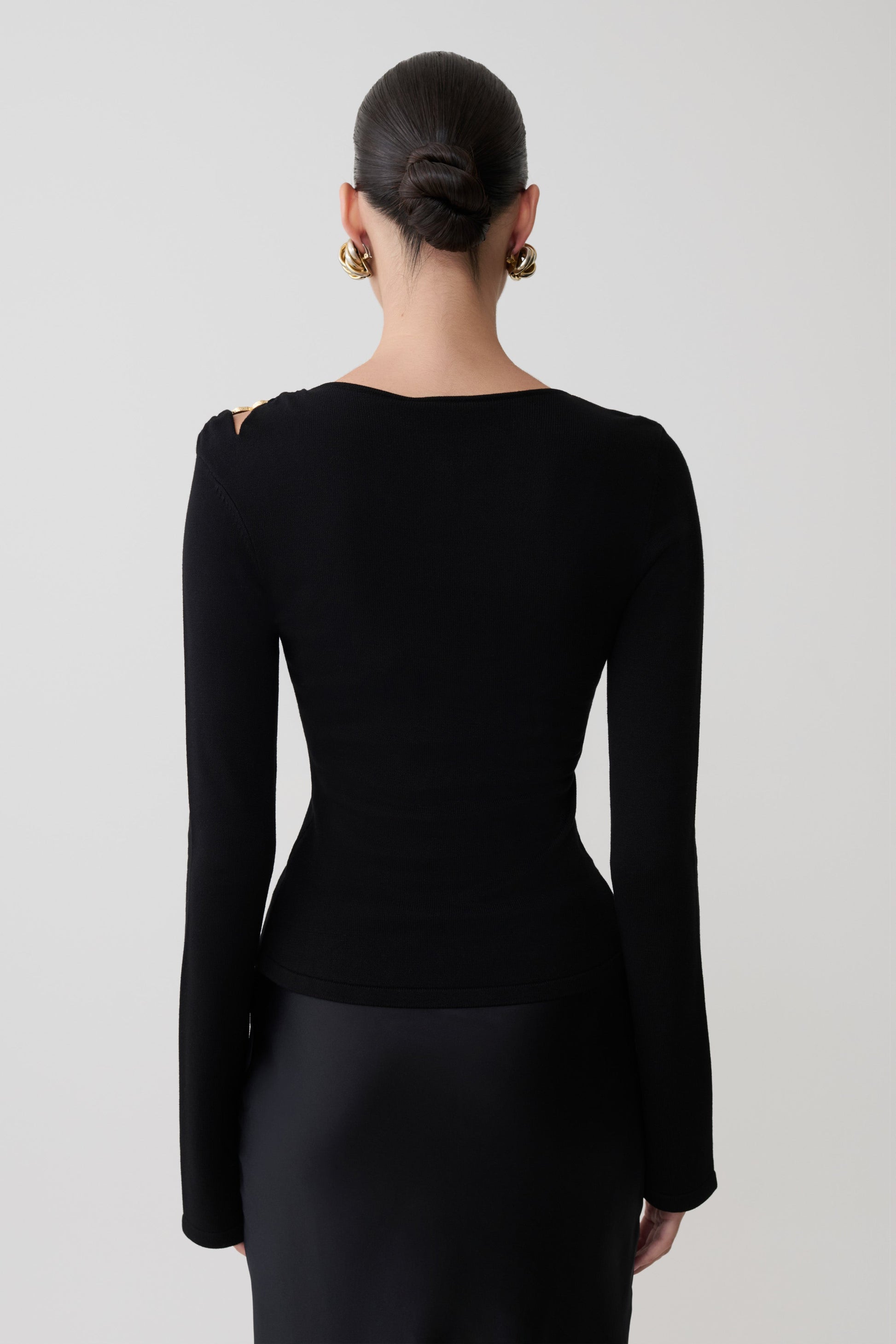 Ricky Knit Long Sleeve Longline Top - Black #2