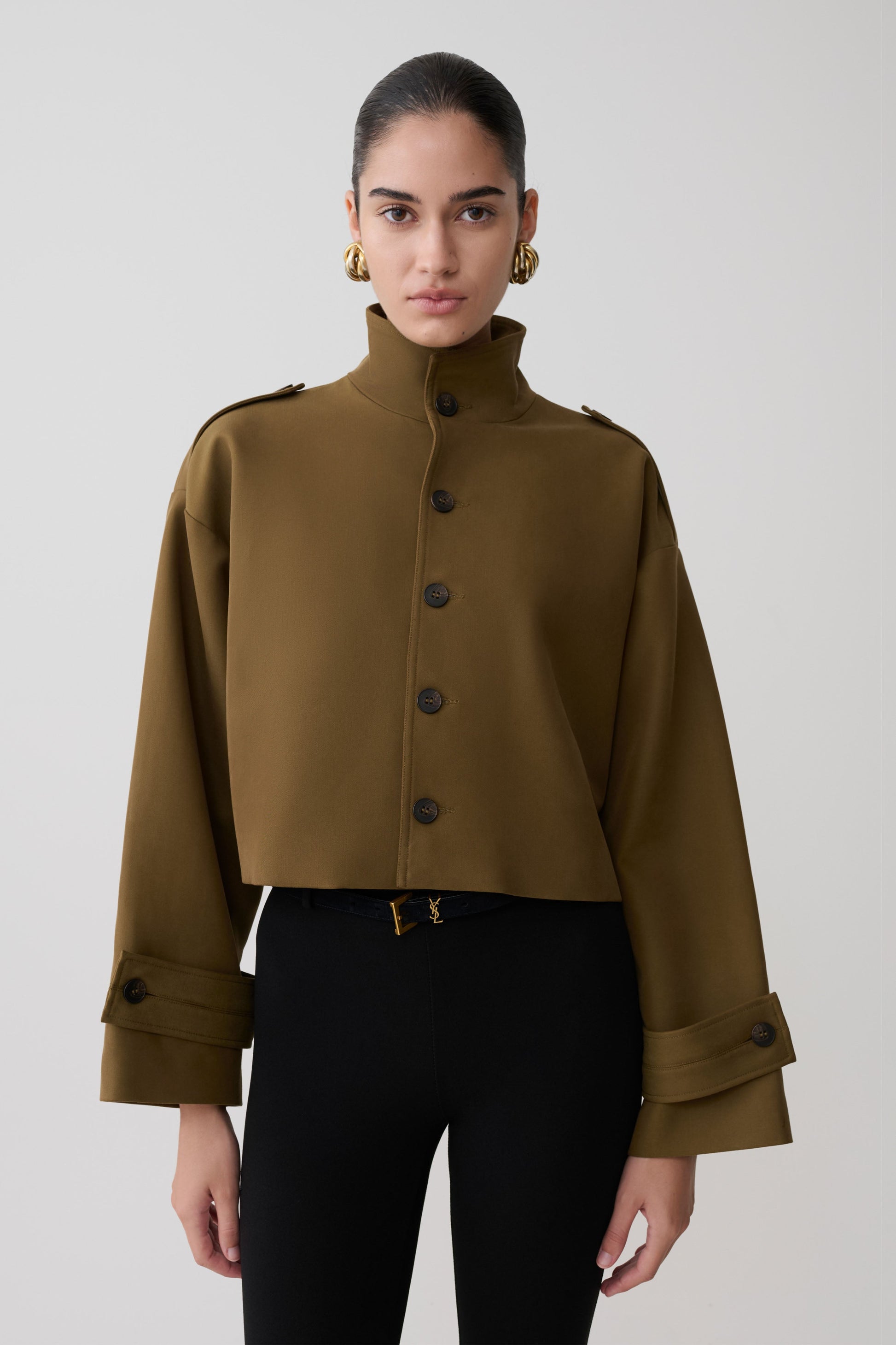 Rue Funnel Neck Bomber Jacket - Khaki #6