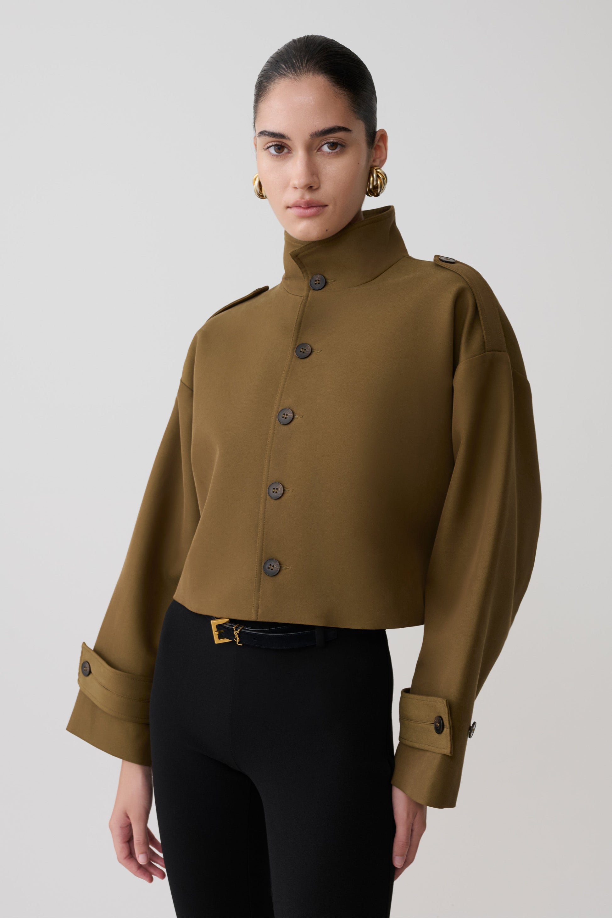Rue Funnel Neck Bomber Jacket - Khaki #5
