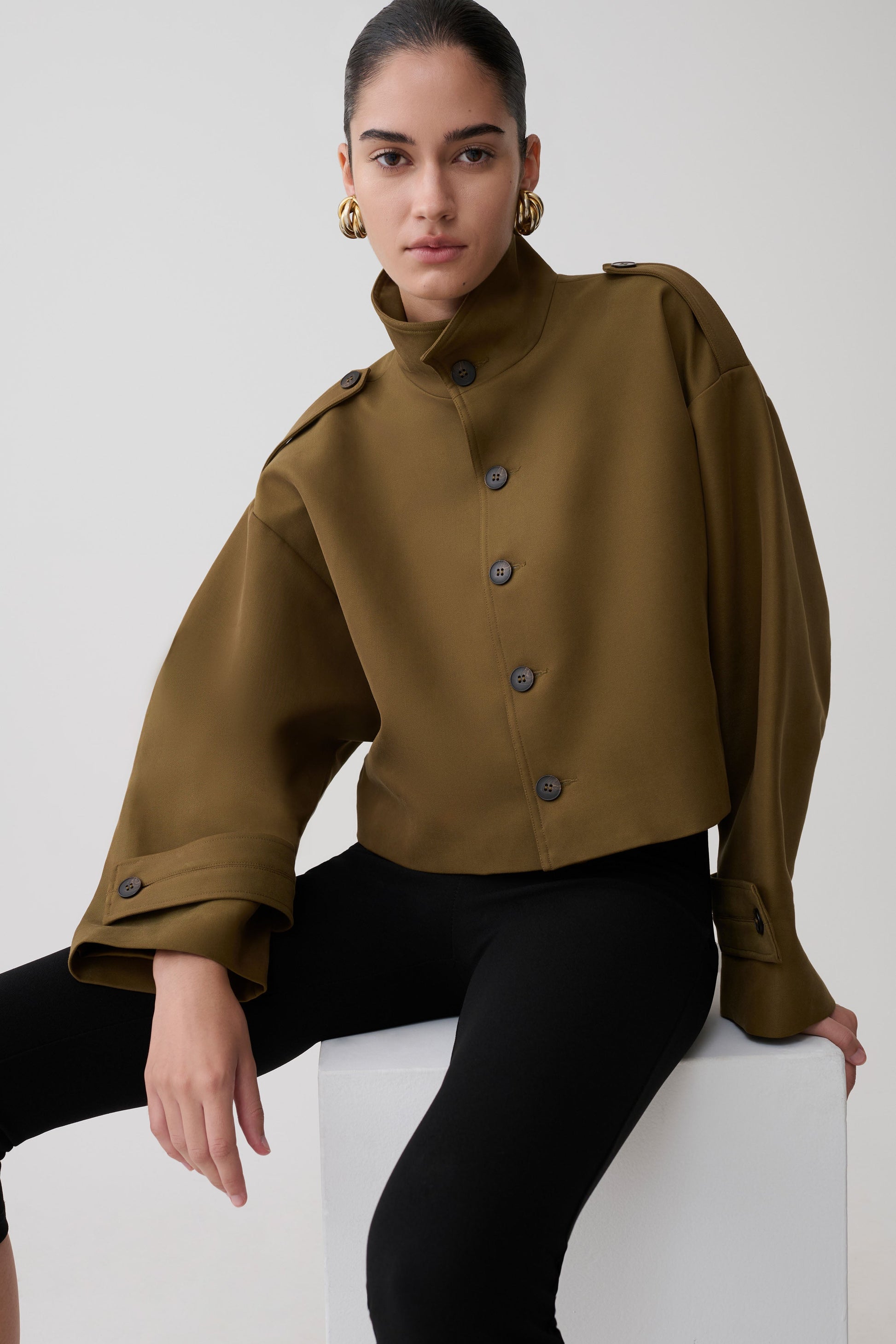 Rue Funnel Neck Bomber Jacket - Khaki #3