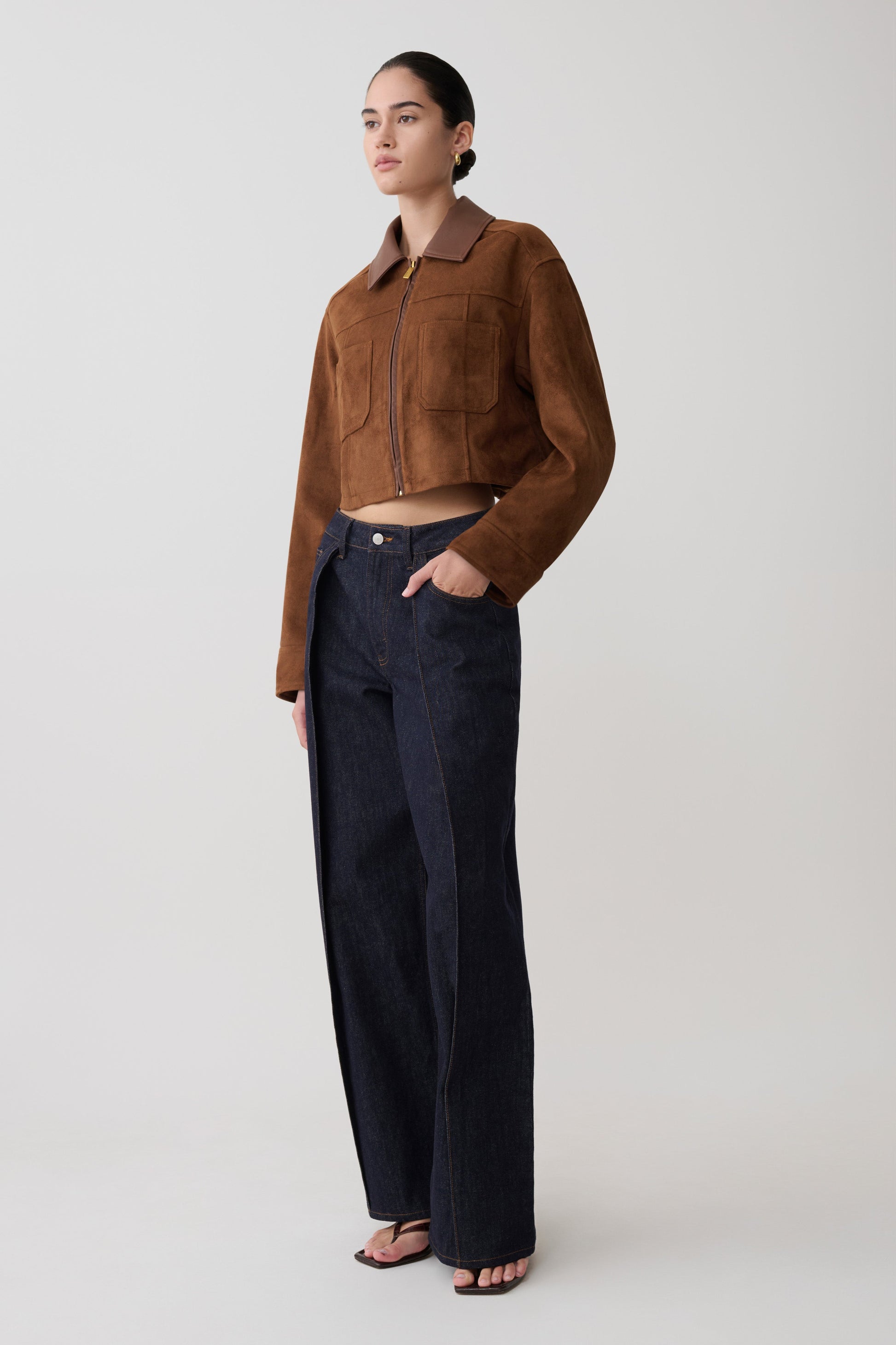 Remy Faux Suede & Leather Collared Jacket - Tan #5