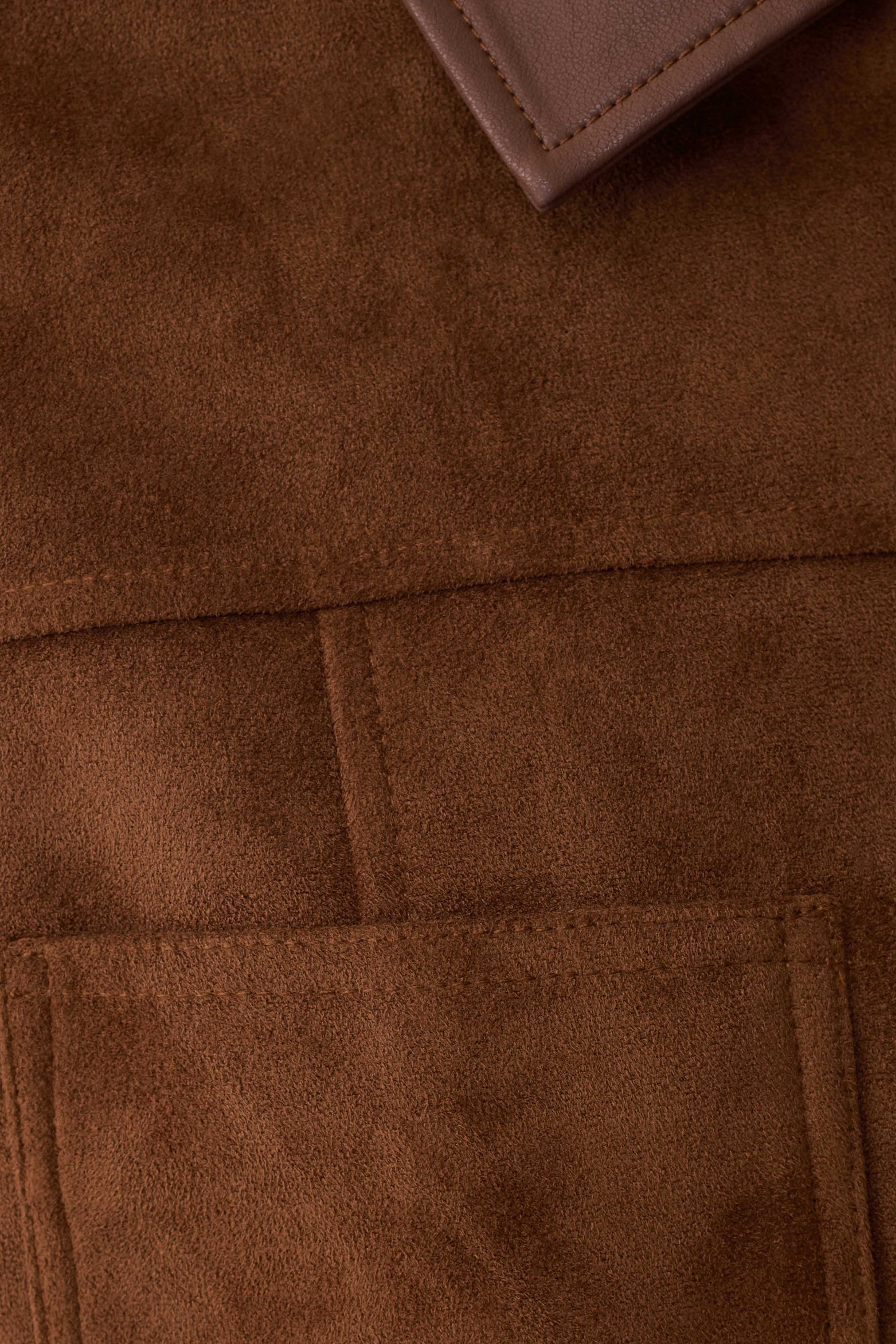 Remy Faux Suede & Leather Collared Jacket - Tan #8