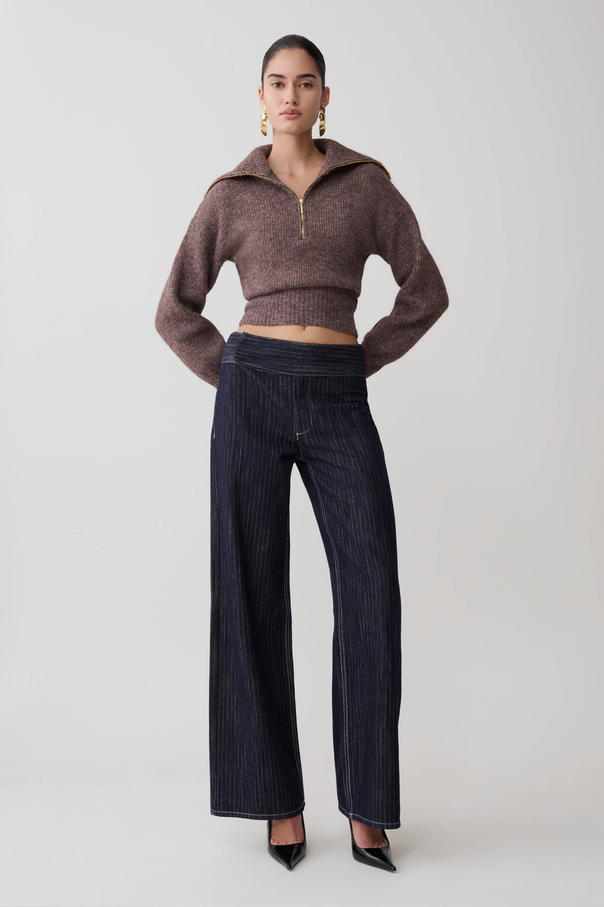 Skylaine Zip Knit Jumper - Brown Marle #3