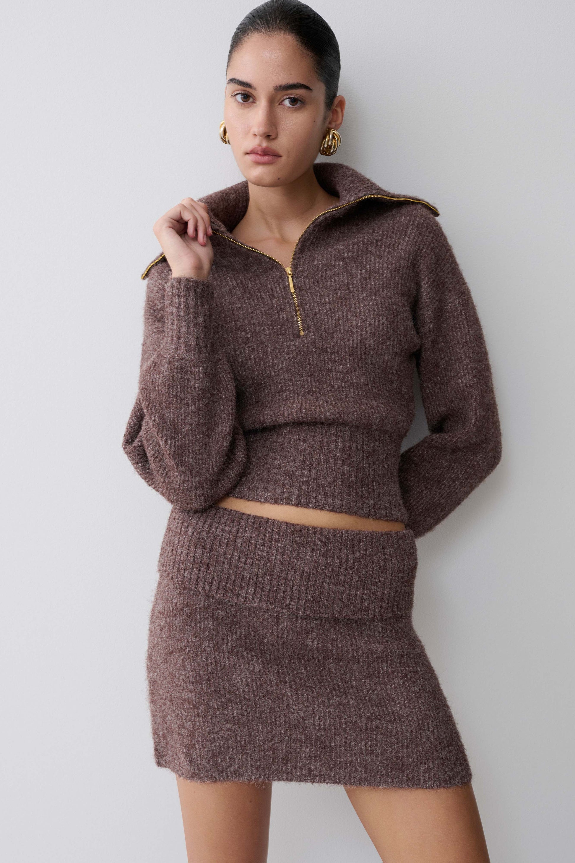 Skylaine Zip Knit Jumper - Brown Marle #6