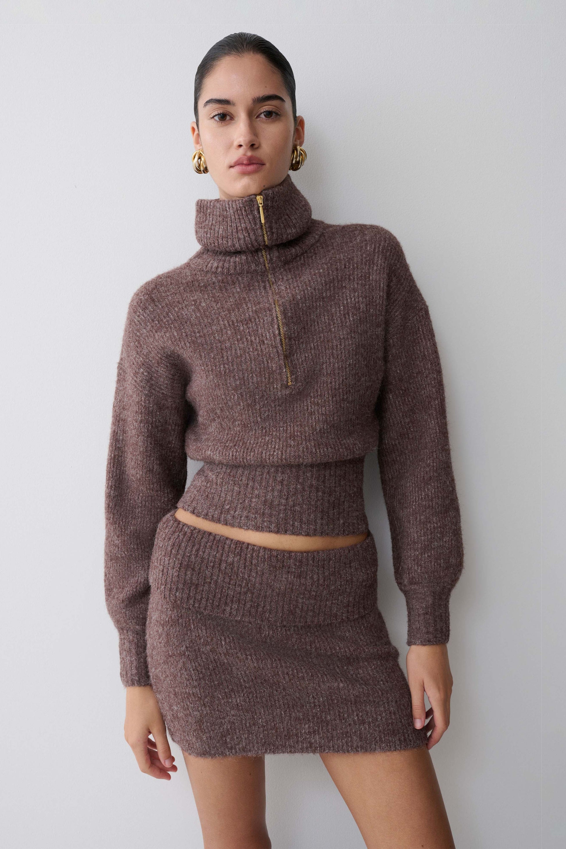 Skylaine Zip Knit Jumper - Brown Marle #7