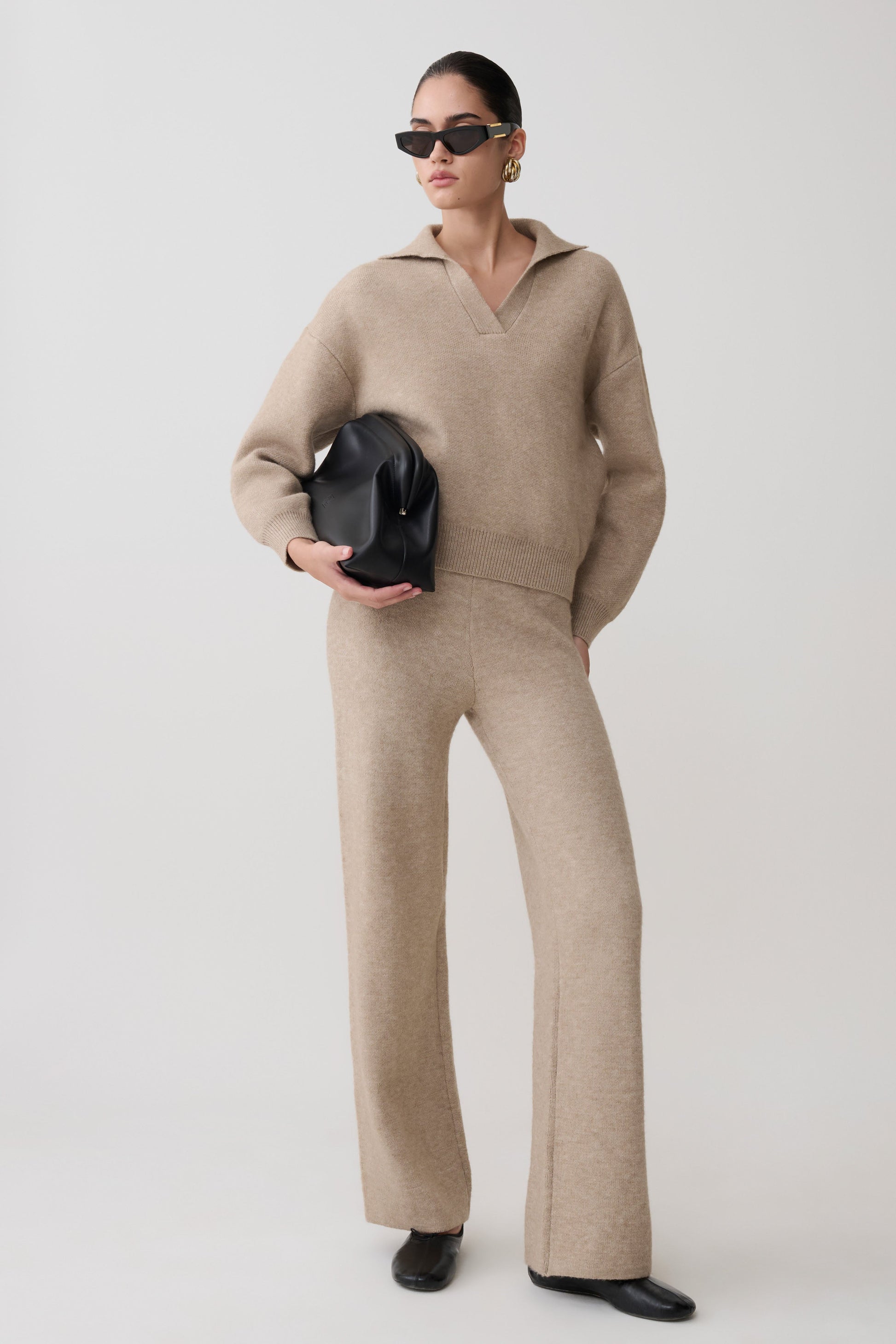 Evan Knit Wide Leg Pants - Beige Marle #3