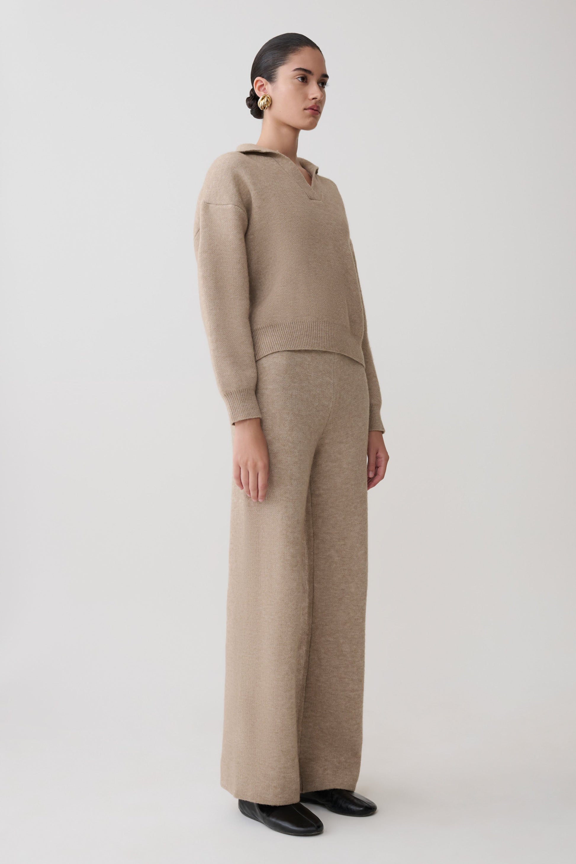 Evan Knit Wide Leg Pants - Beige Marle #4