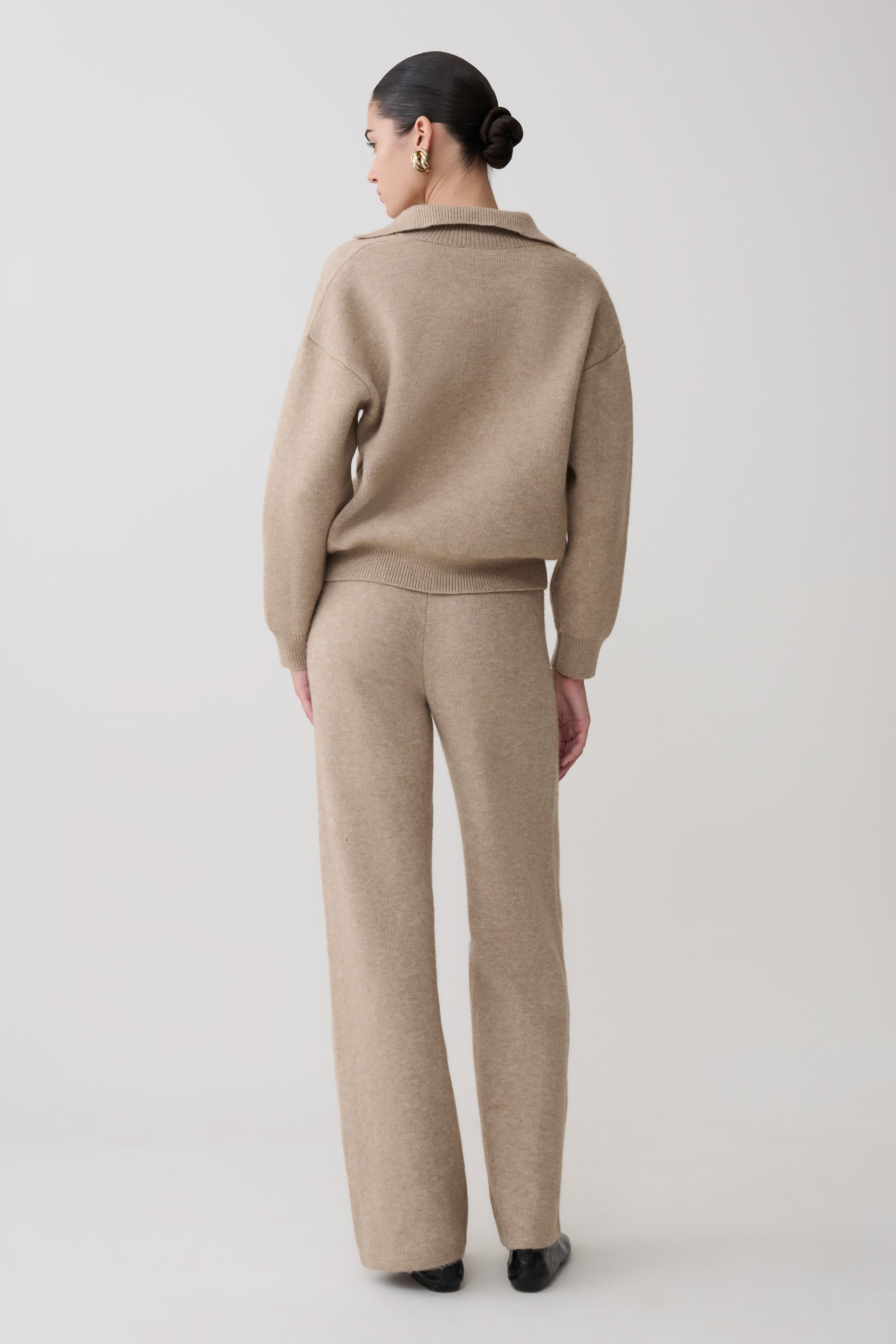 Evan Knit Wide Leg Pants - Beige Marle #2