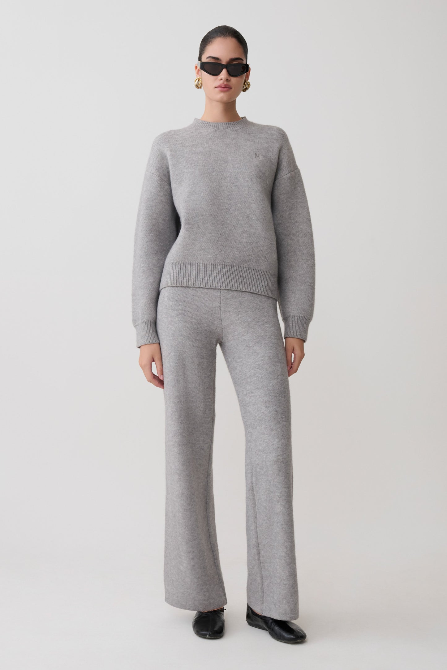 Evan Knit Wide Leg Pants - Grey Marle