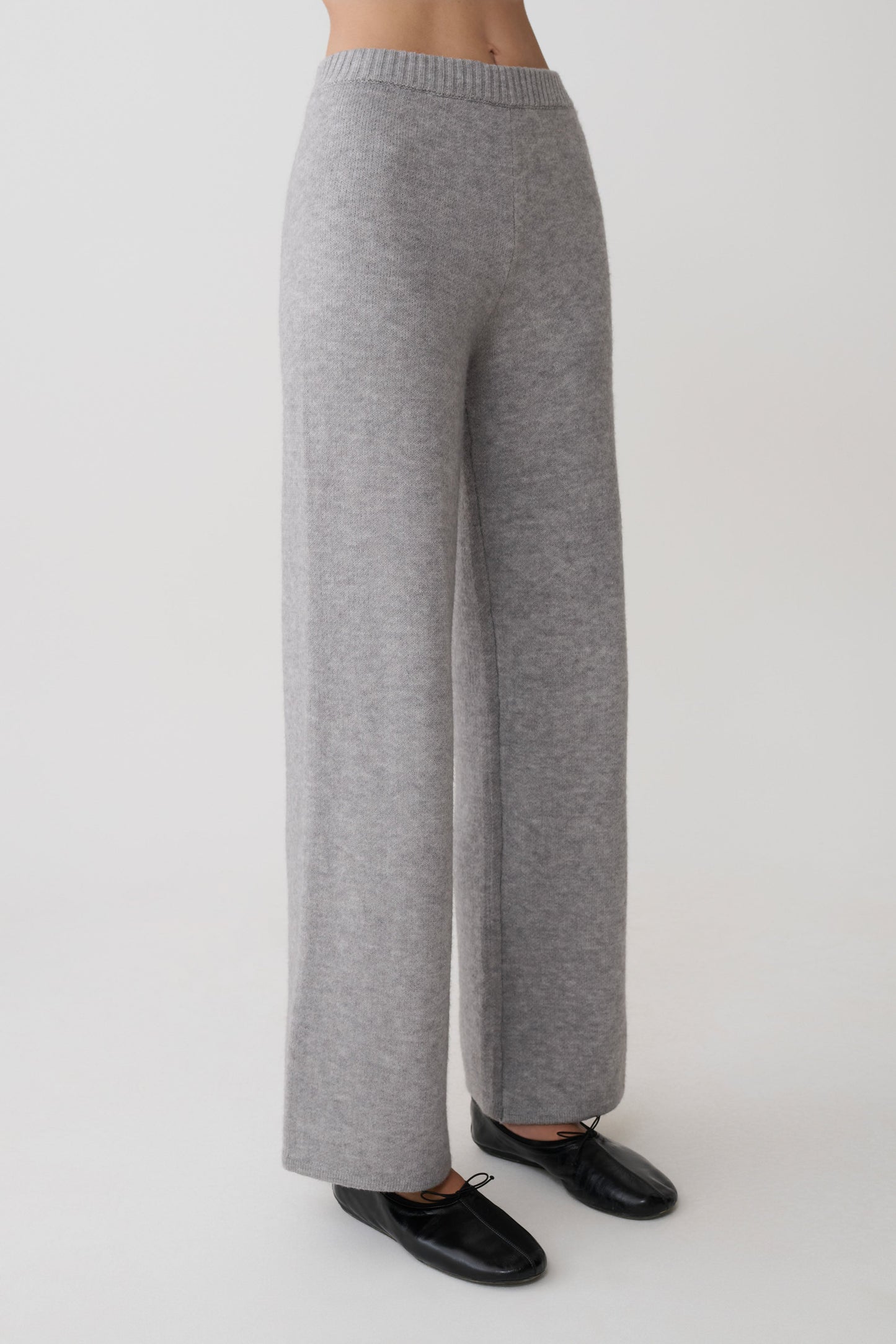 Evan Knit Wide Leg Pants - Grey Marle