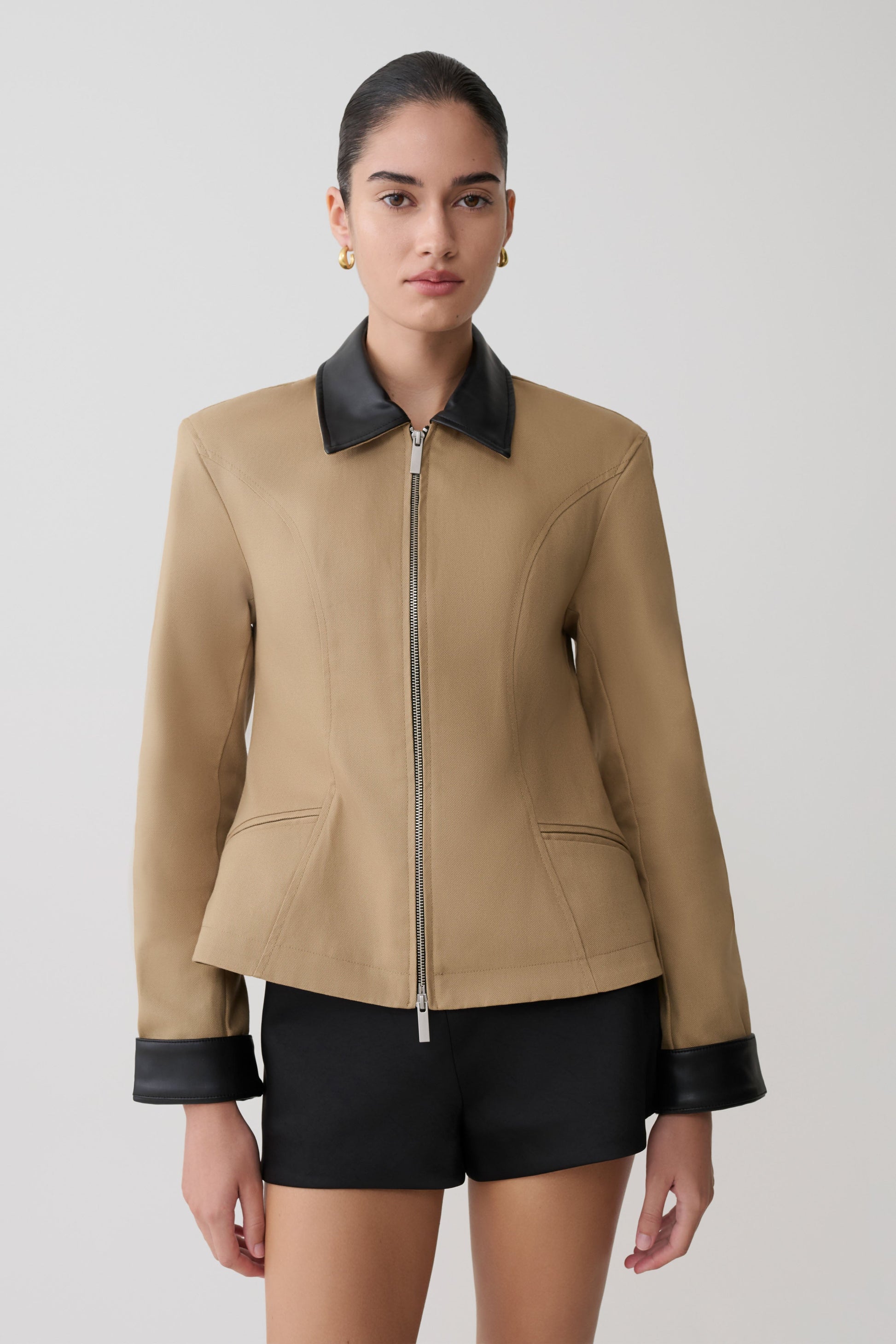 Solange Zip Up Collared Jacket - Natural #4