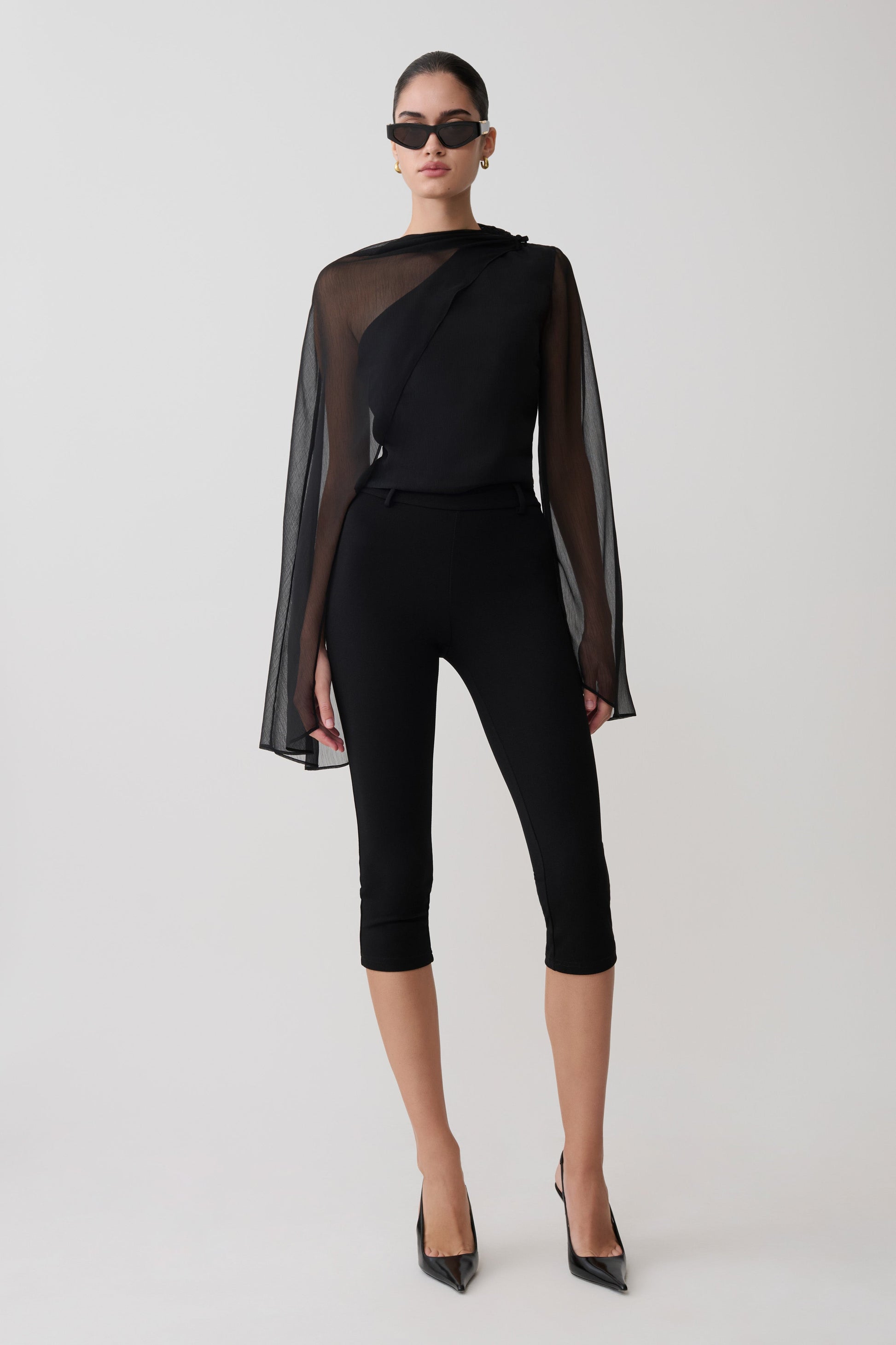 Ida Sheer Asymmetrical Long Sleeve Cape - Black #4